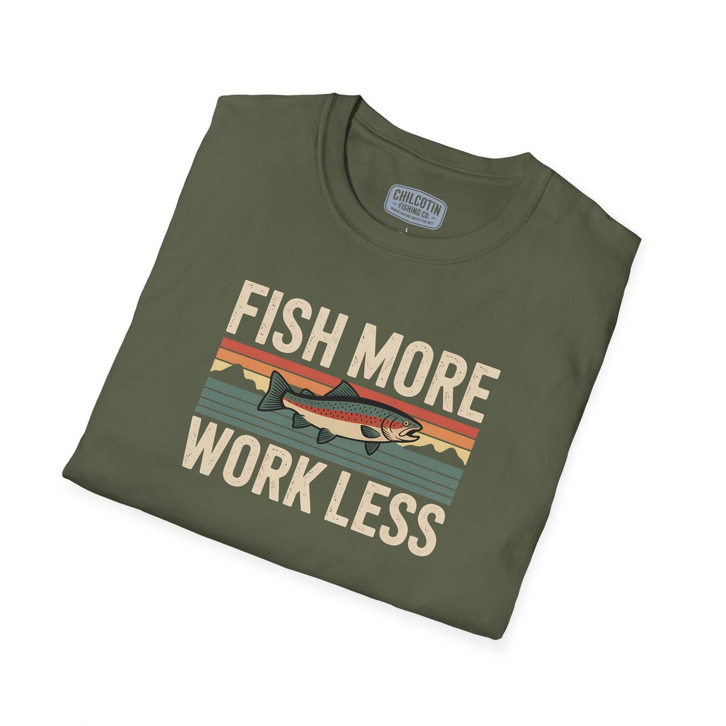 Fish More Work Less T-Shirt – Fishing Lifestyle Shirt for Anglers