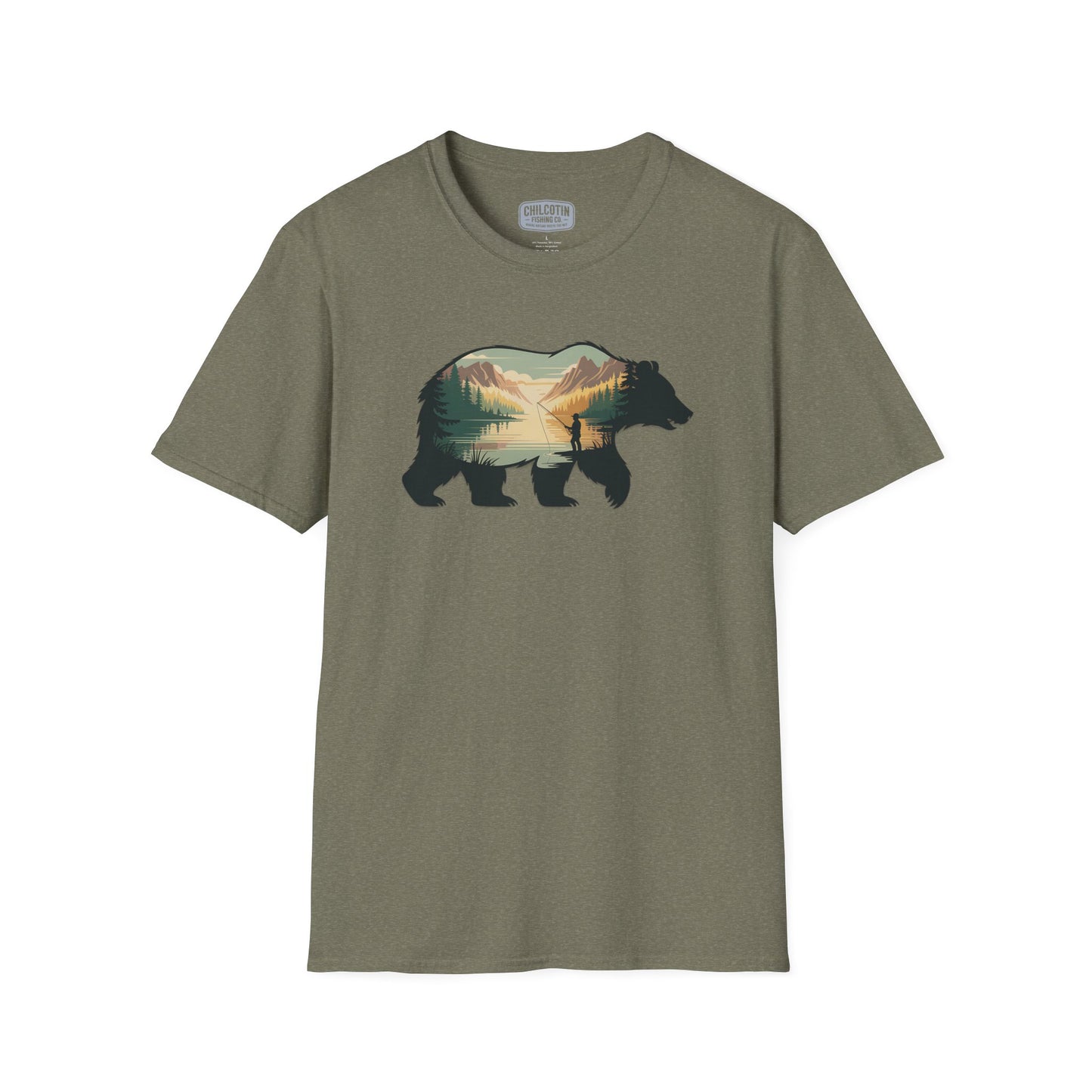 Grizzly Fall Scene Fishing T-Shirt | Rugged Outdoor Tee for Backcountry Anglers