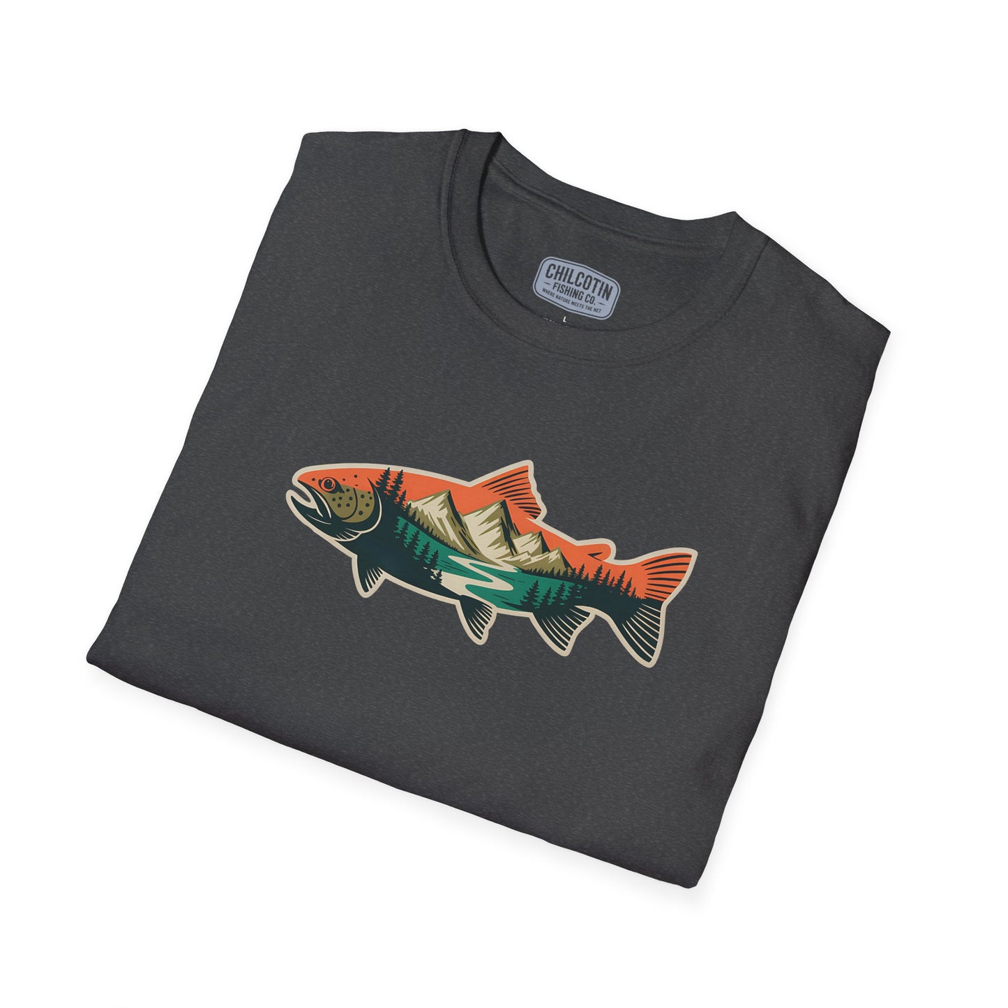 Trout Outline Mountain River T-Shirt – Outdoor Fishing Apparel