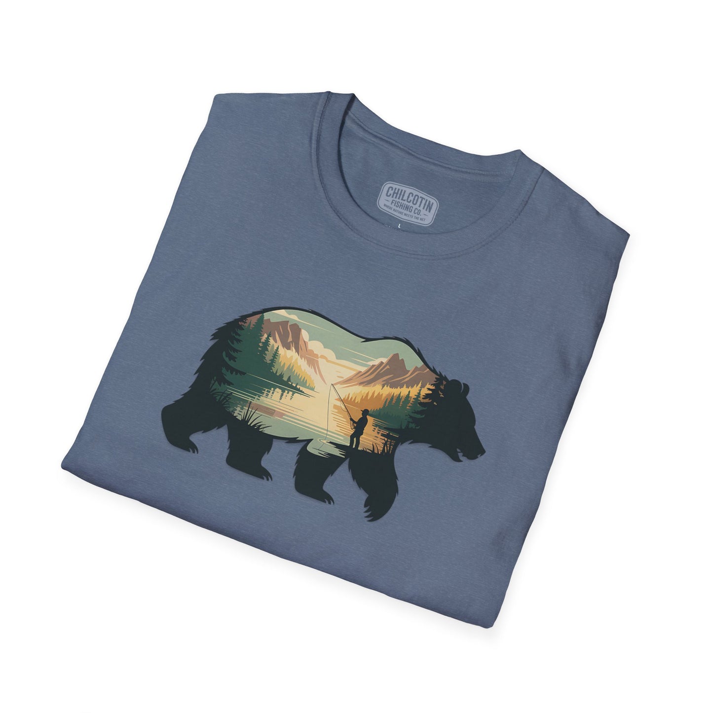 Grizzly Fall Scene Fishing T-Shirt | Rugged Outdoor Tee for Backcountry Anglers