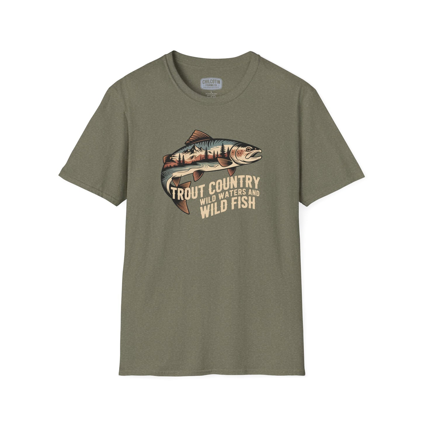 Trout Country Wild Water Wild Fishing T-Shirt | Rugged Outdoor Fishing Tee for Anglers