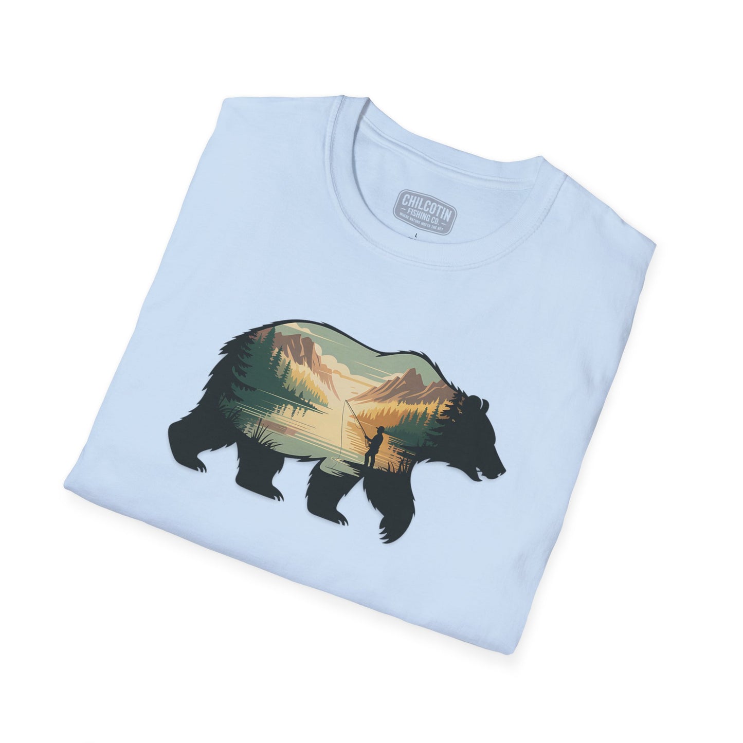 Grizzly Fall Scene Fishing T-Shirt | Rugged Outdoor Tee for Backcountry Anglers