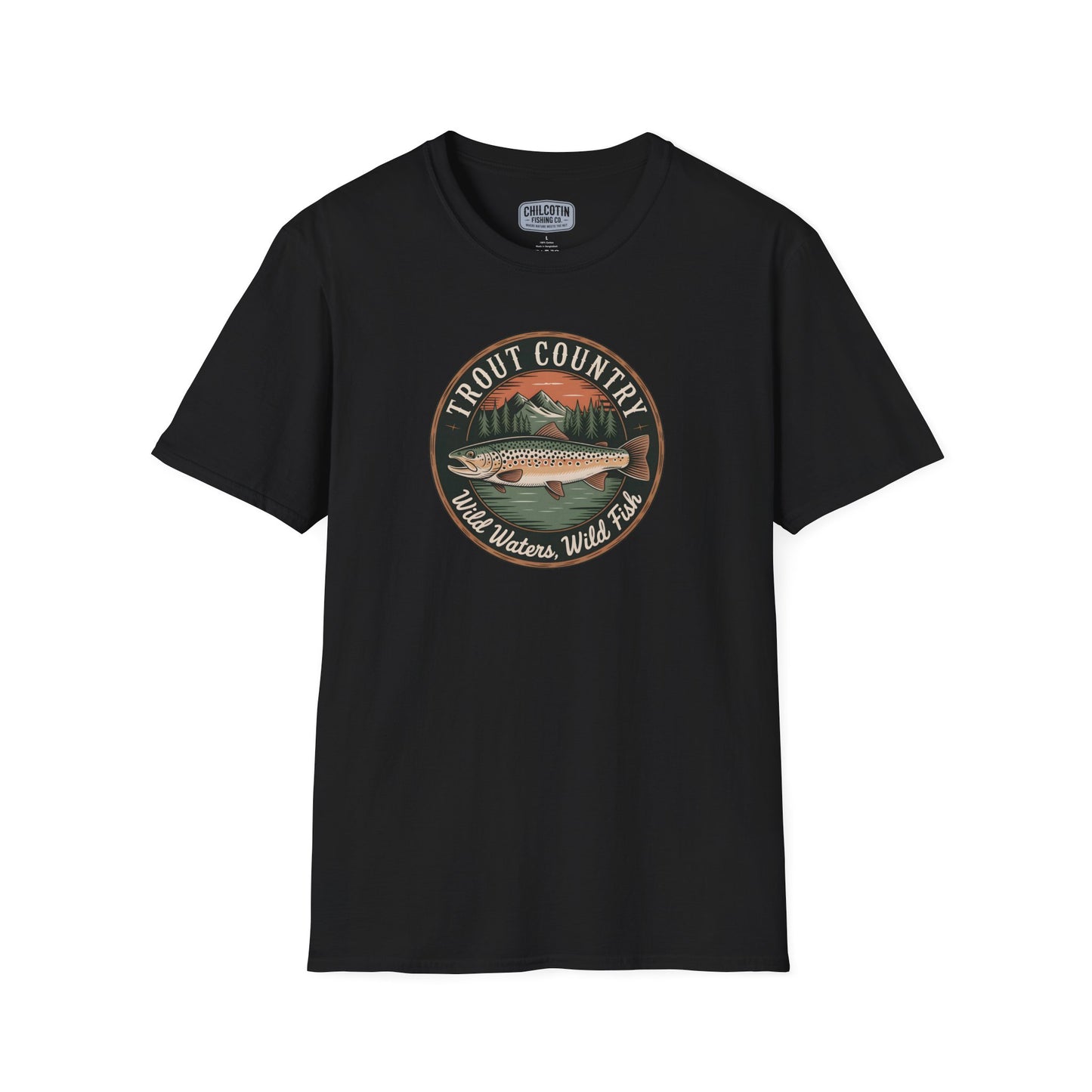 Brown Trout Country Badge T-Shirt with brown trout outline design