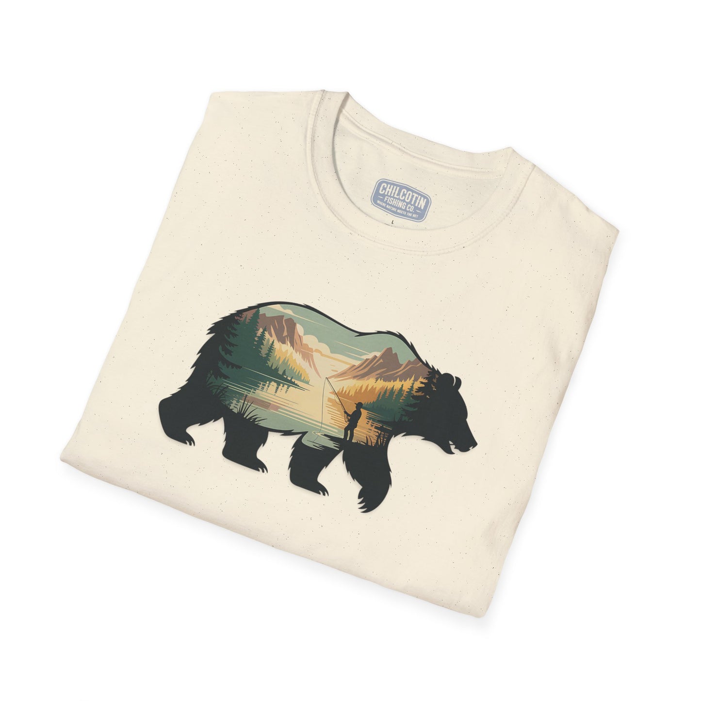 Grizzly Fall Scene Fishing T-Shirt | Rugged Outdoor Tee for Backcountry Anglers