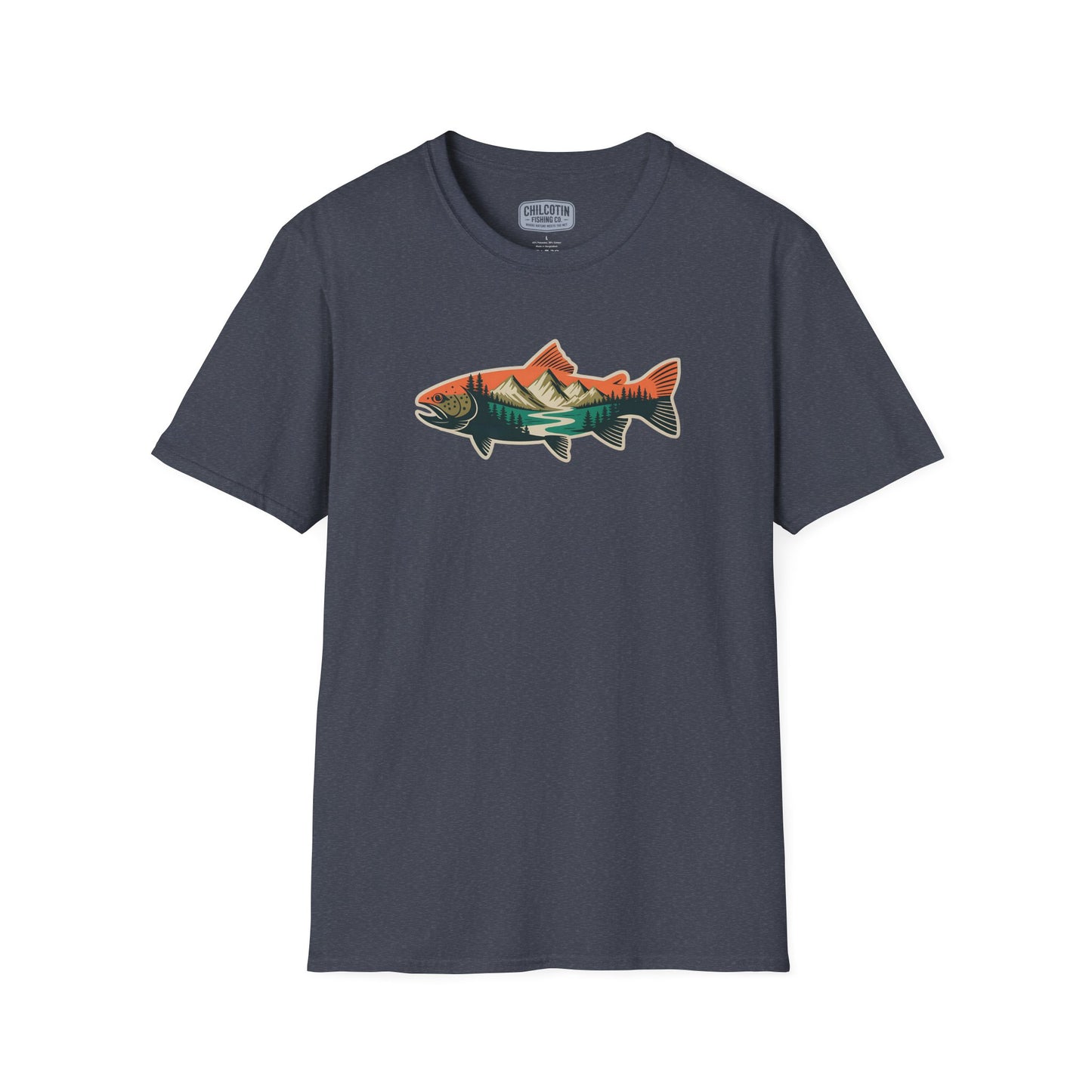 Trout Outline Mountain River T-Shirt – Outdoor Fishing Apparel