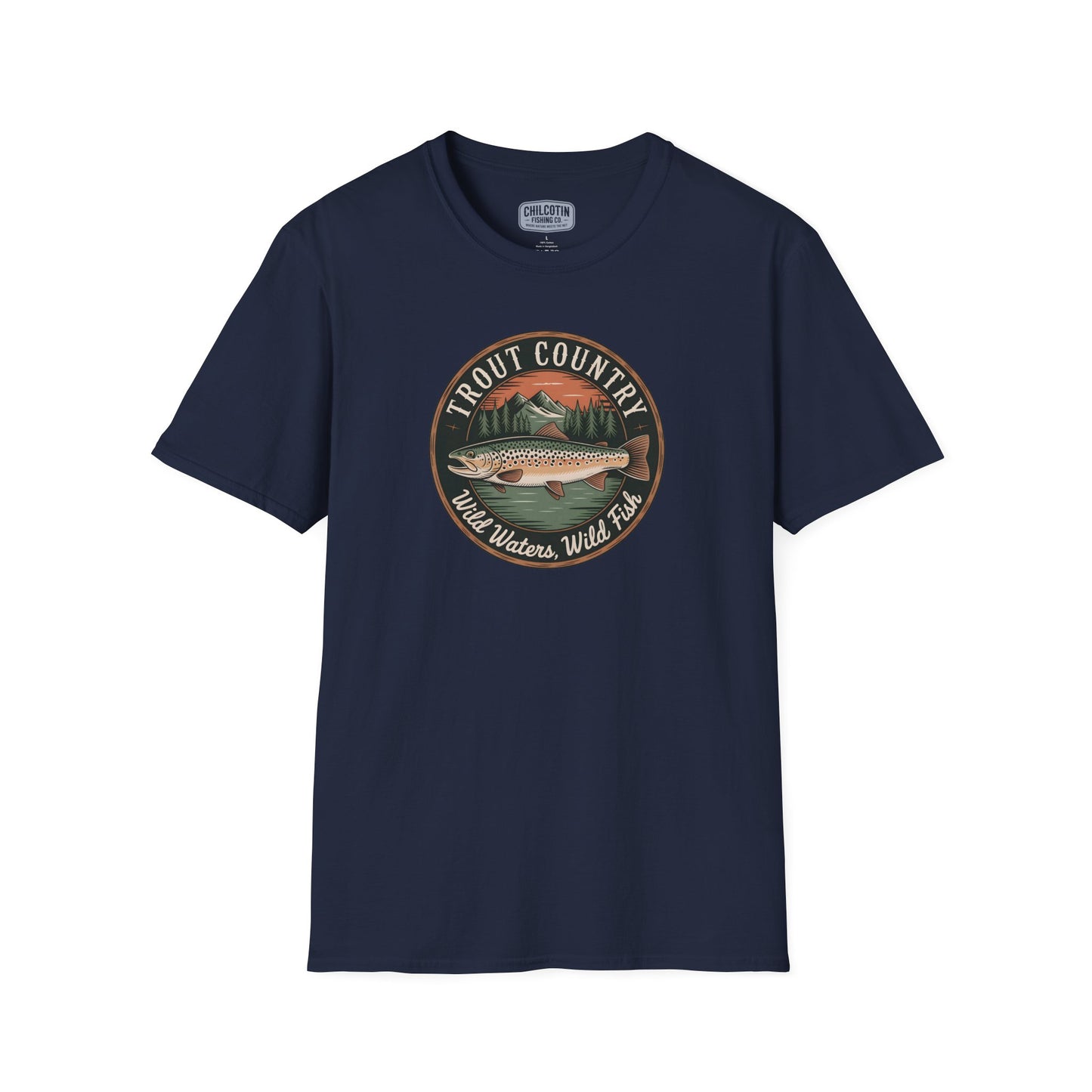 Brown Trout Country Badge T-Shirt with brown trout outline design