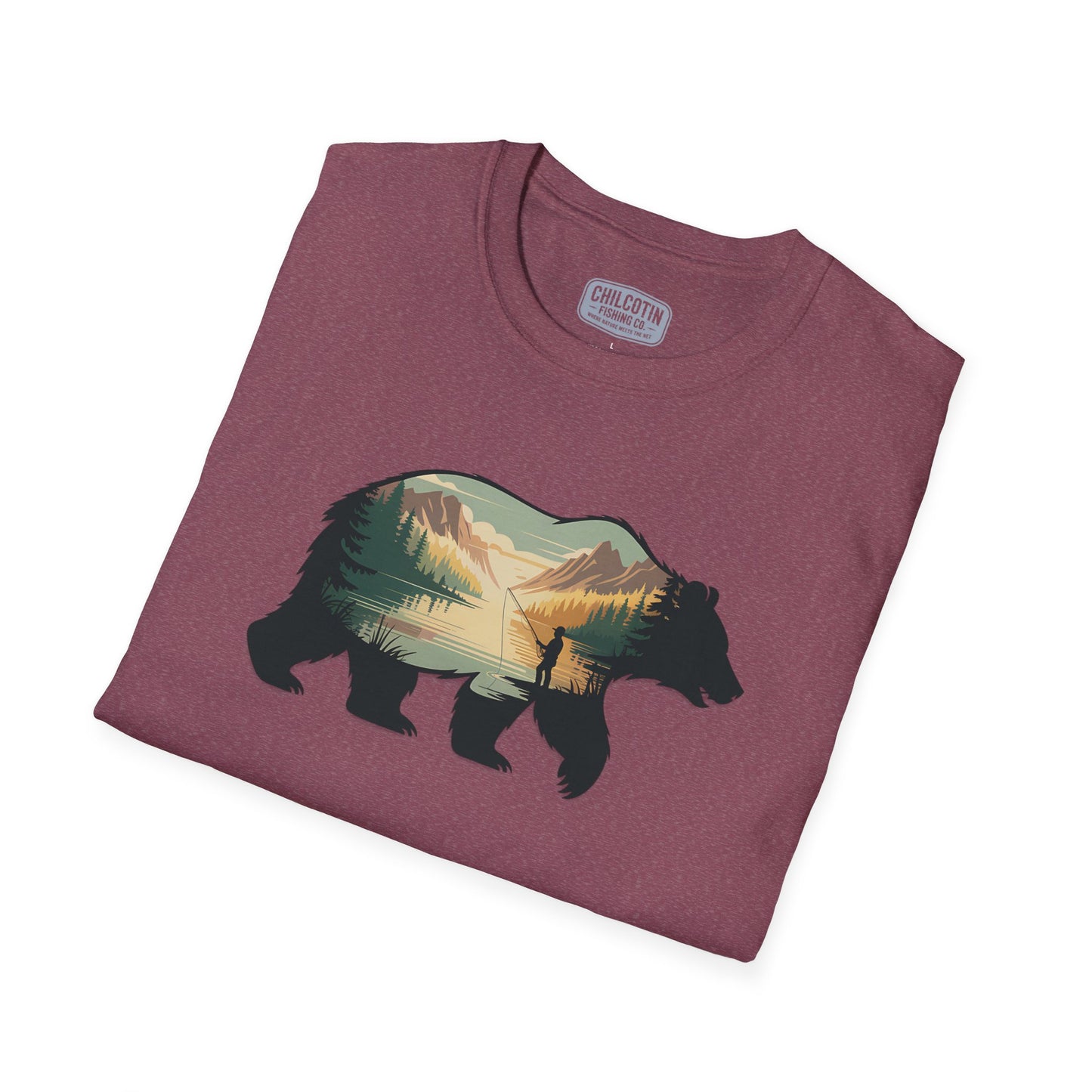 Grizzly Fall Scene Fishing T-Shirt | Rugged Outdoor Tee for Backcountry Anglers