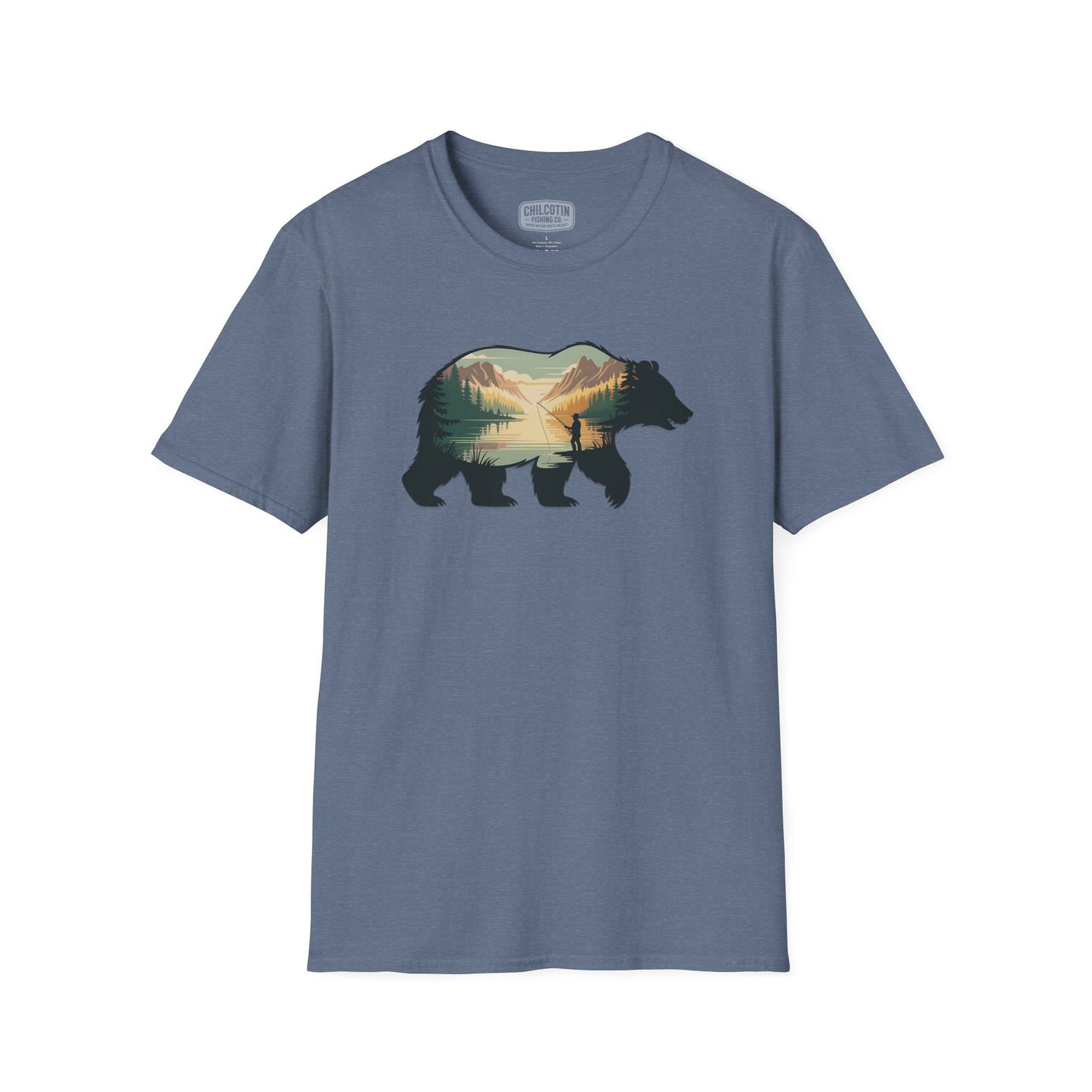 Grizzly Fall Scene Fishing T-Shirt | Rugged Outdoor Tee for Backcountry Anglers