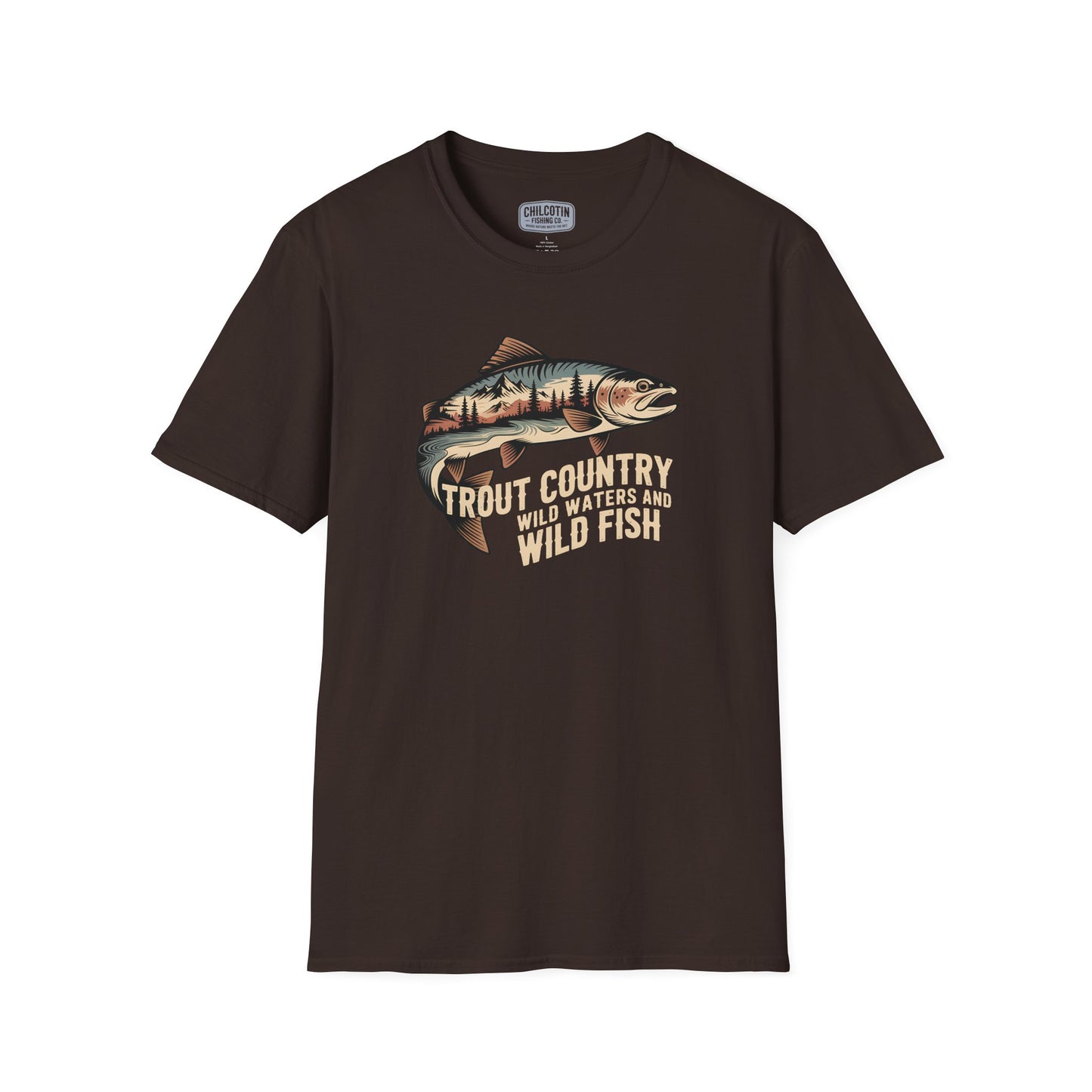 Trout Country Wild Water Wild Fishing T-Shirt | Rugged Outdoor Fishing Tee for Anglers