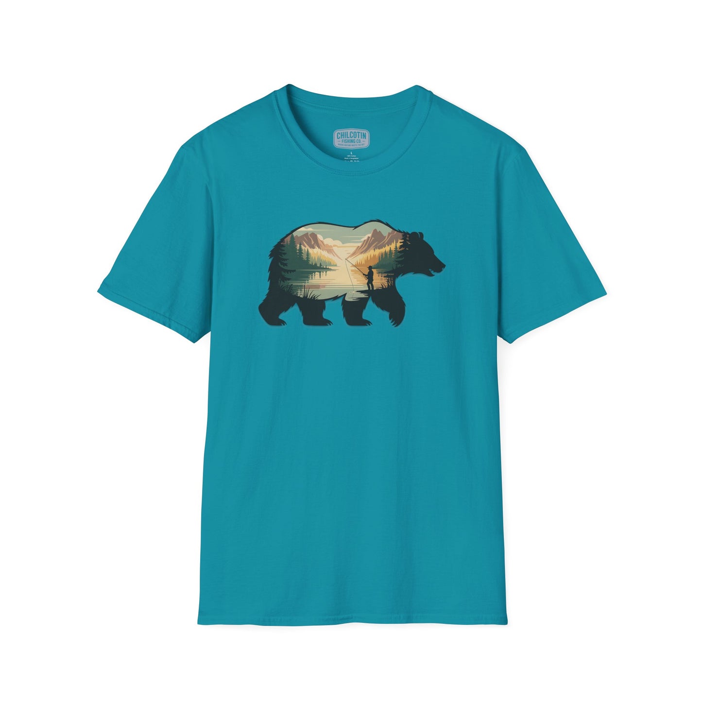 Grizzly Fall Scene Fishing T-Shirt | Rugged Outdoor Tee for Backcountry Anglers