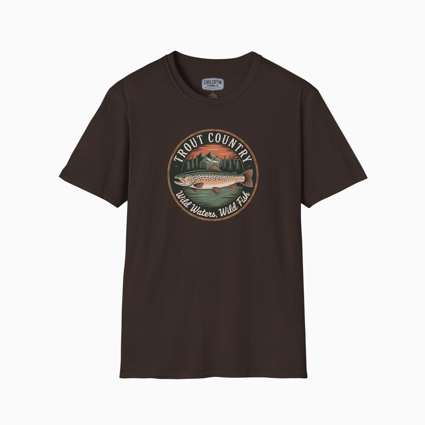 Brown Trout Country Badge T-Shirt with brown trout outline design