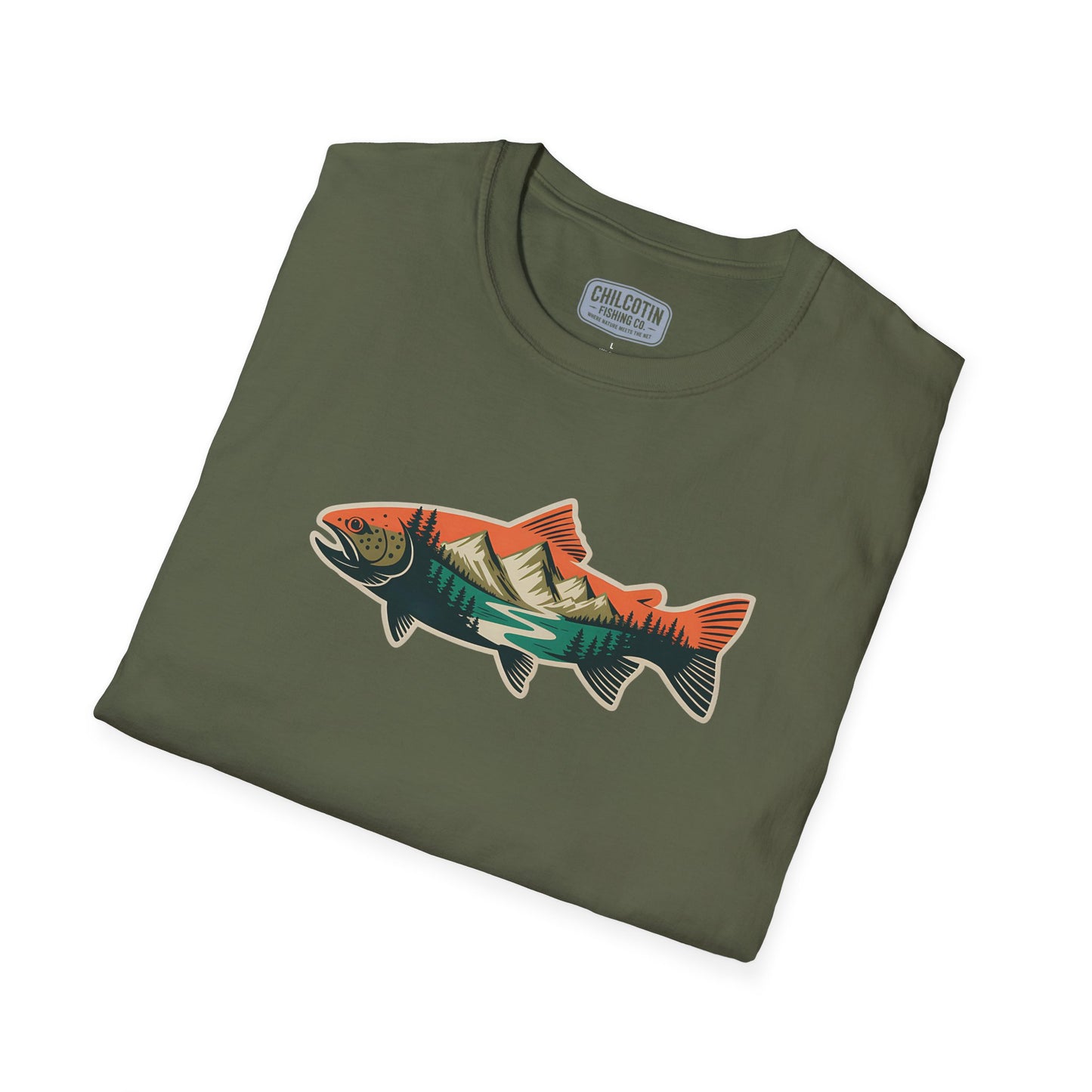 Trout Outline Mountain River T-Shirt – Outdoor Fishing Apparel