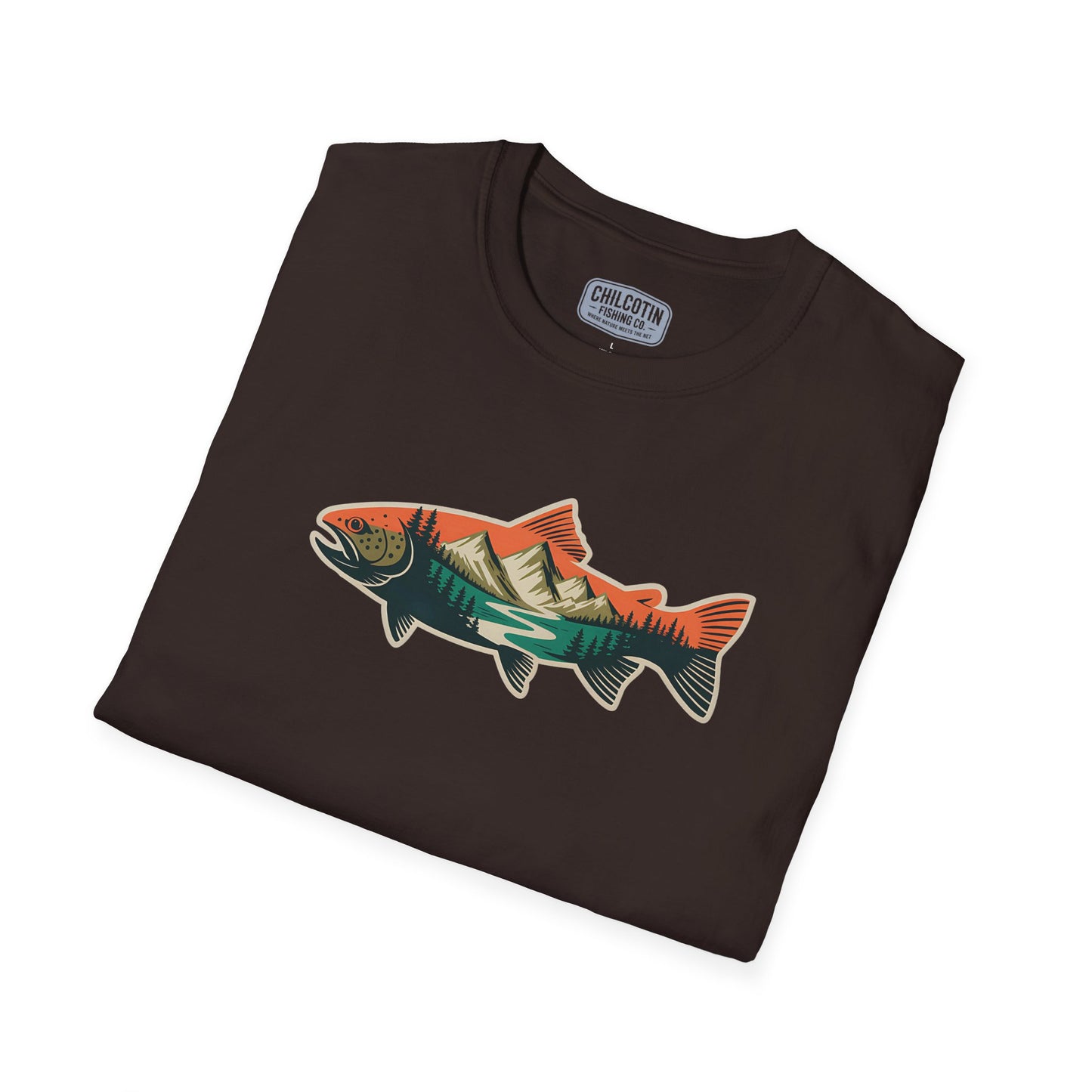 Trout Outline Mountain River T-Shirt – Outdoor Fishing Apparel