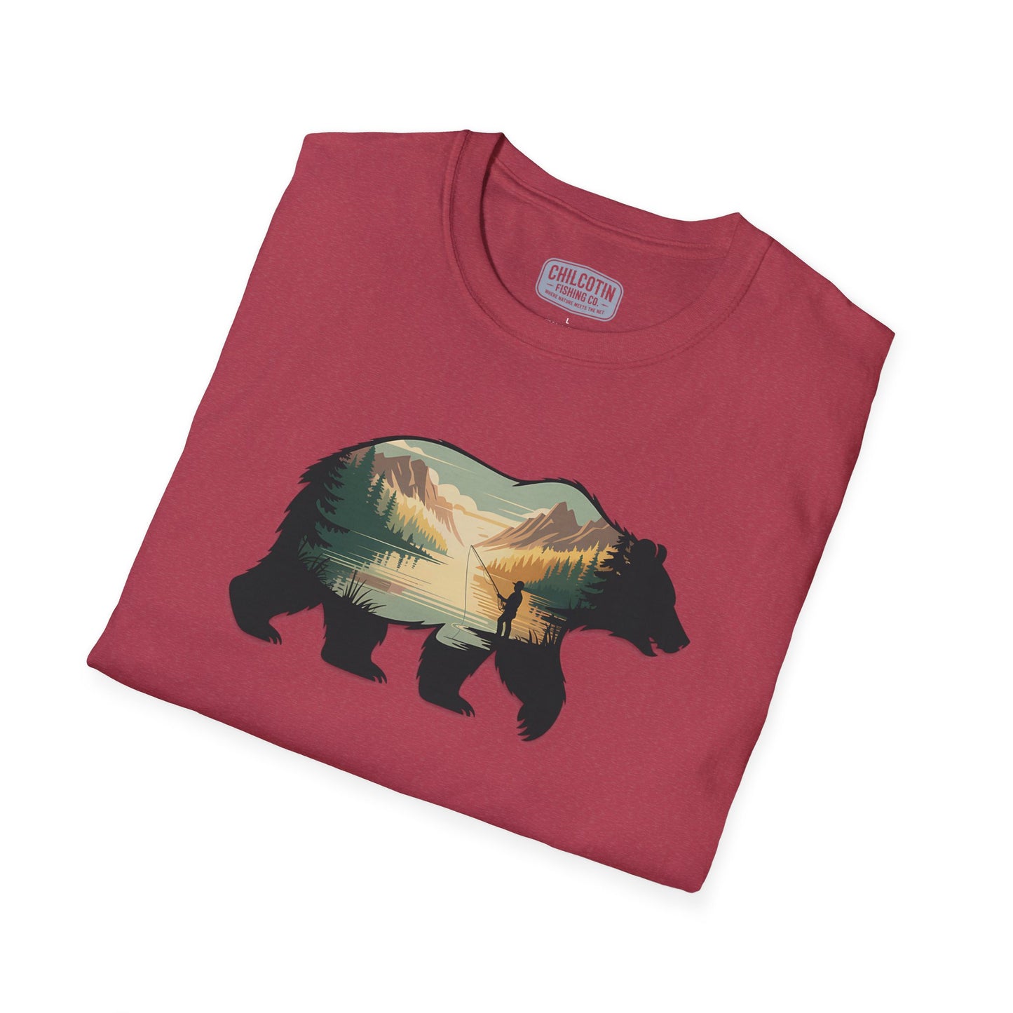 Grizzly Fall Scene Fishing T-Shirt | Rugged Outdoor Tee for Backcountry Anglers