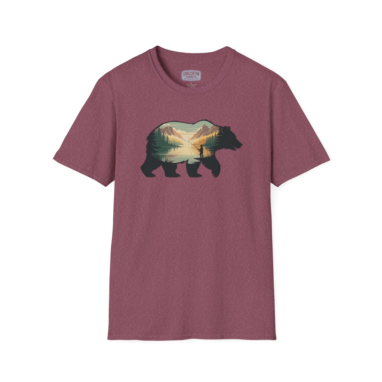 Grizzly Fall Scene Fishing T-Shirt | Rugged Outdoor Tee for Backcountry Anglers