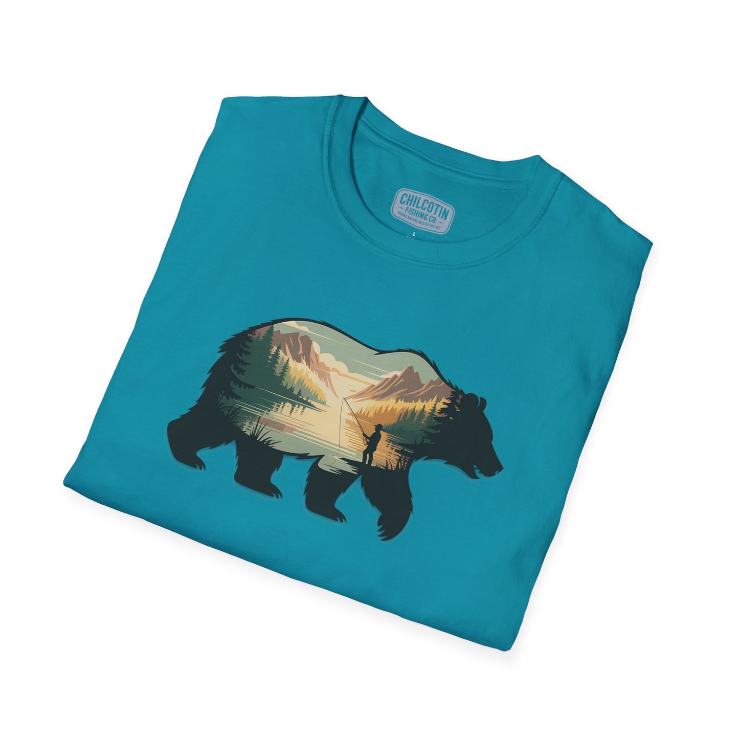 Grizzly Fall Scene Fishing T-Shirt | Rugged Outdoor Tee for Backcountry Anglers
