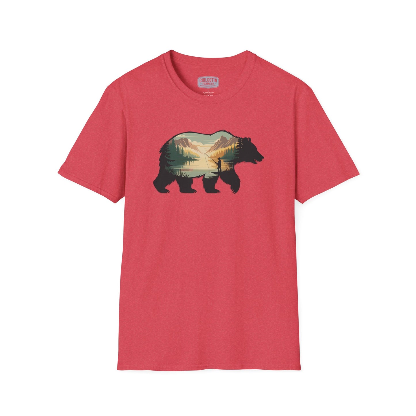 Grizzly Fall Scene Fishing T-Shirt | Rugged Outdoor Tee for Backcountry Anglers