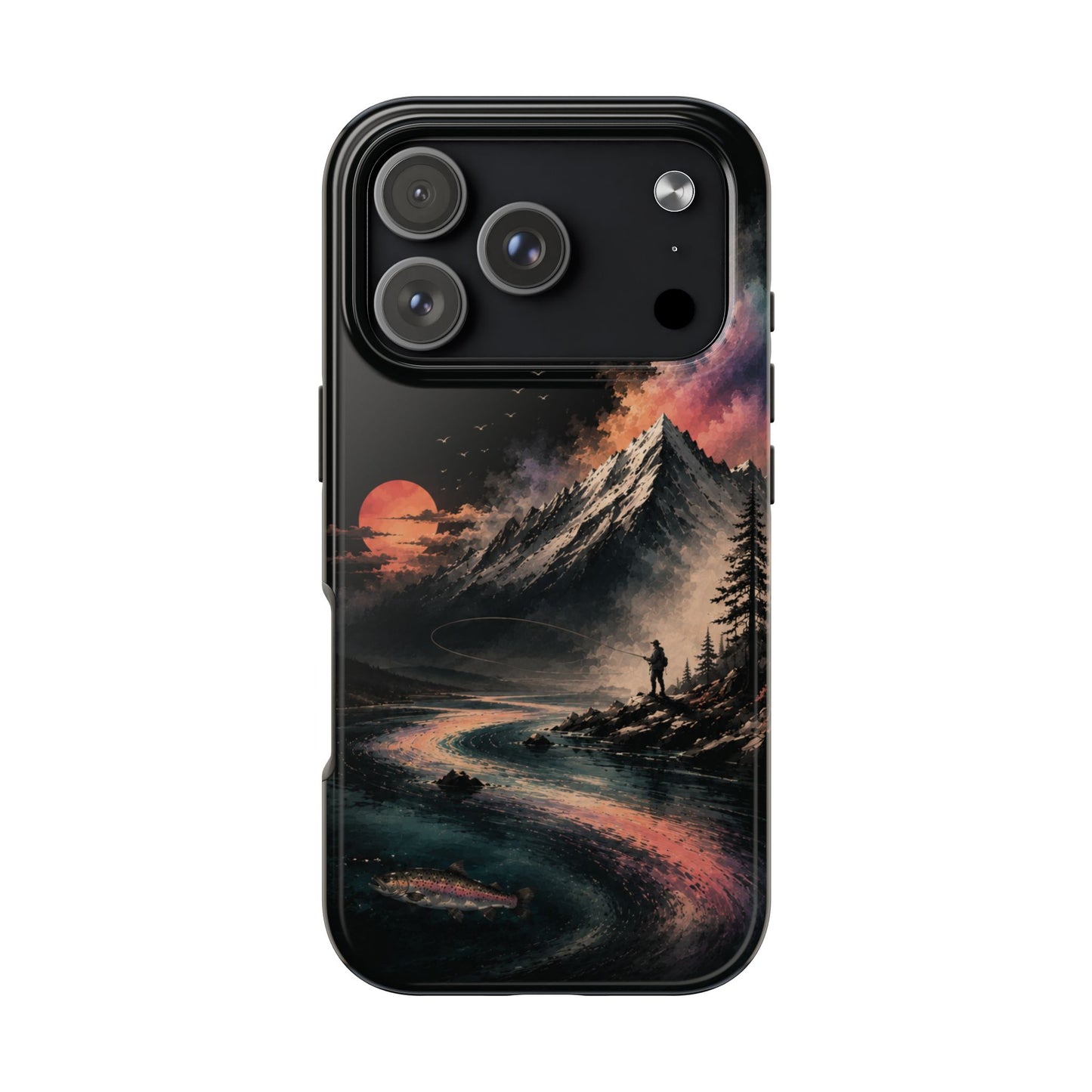 Tough Phone Case — Cosmic Mountain Landscape with Sunset Hiker