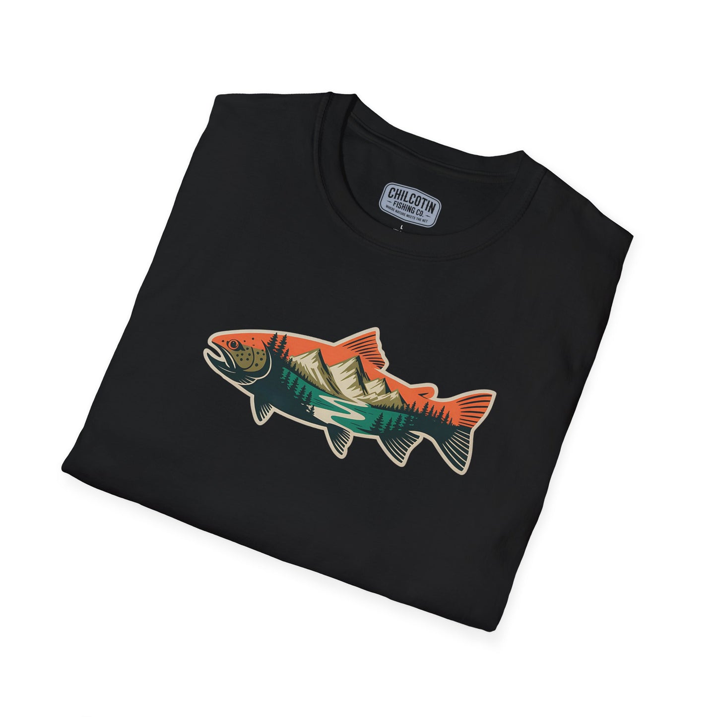 Trout Outline Mountain River T-Shirt – Outdoor Fishing Apparel