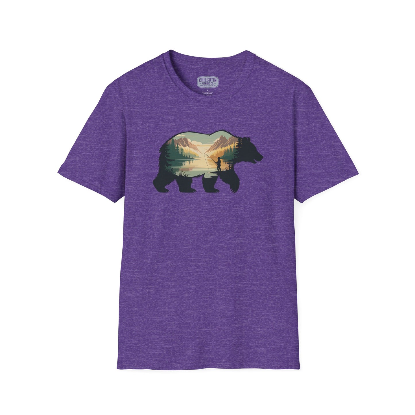 Grizzly Fall Scene Fishing T-Shirt | Rugged Outdoor Tee for Backcountry Anglers