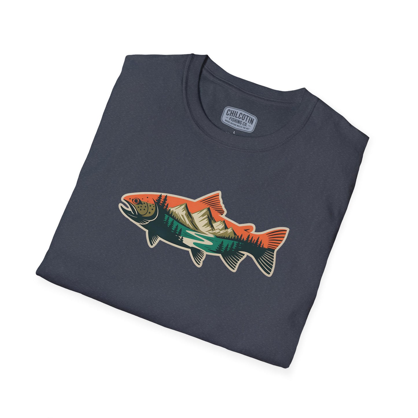 Trout Outline Mountain River T-Shirt – Outdoor Fishing Apparel