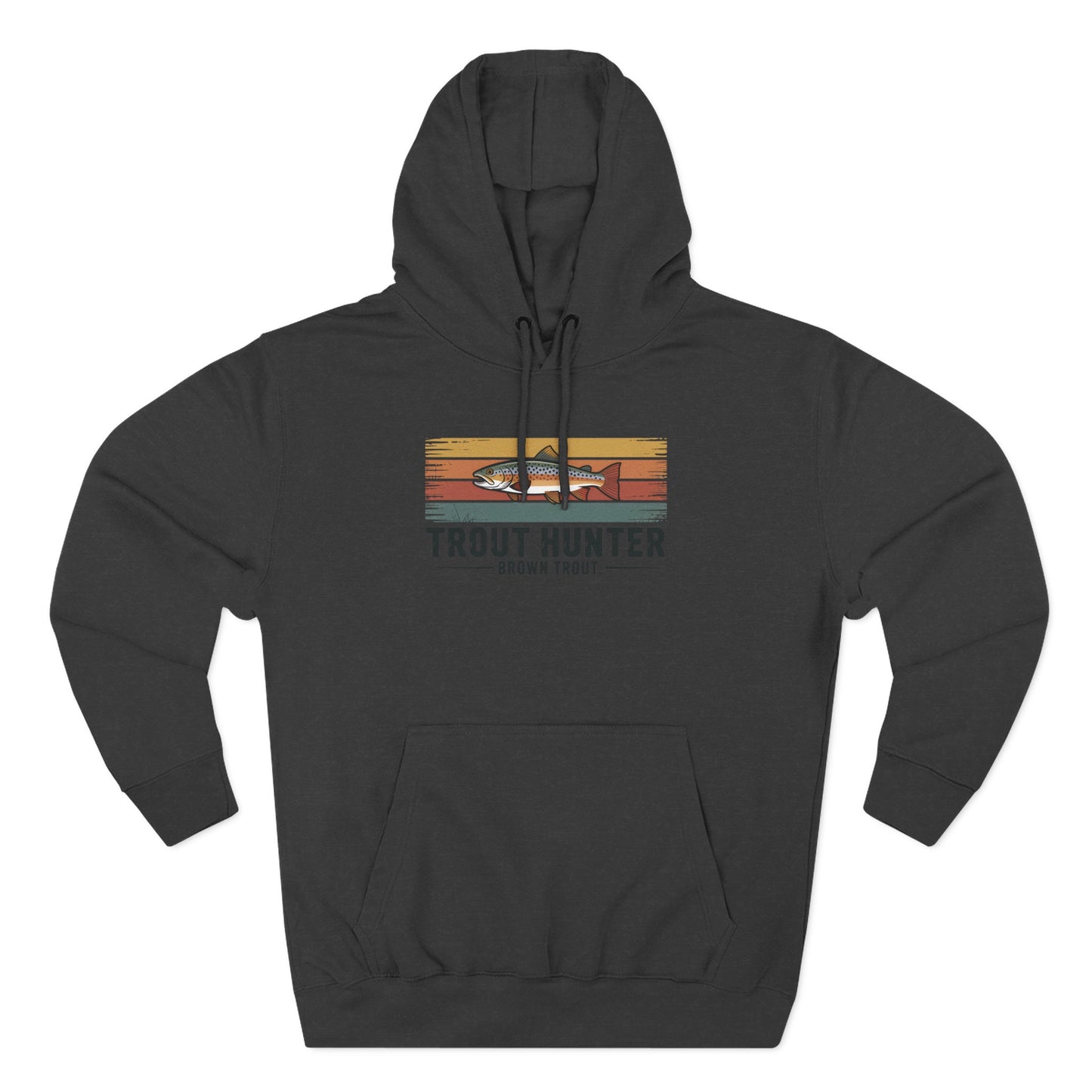 Trout Hunter Brown Trout Hoodie – Retro Stripes Fishing Hoodie for Anglers