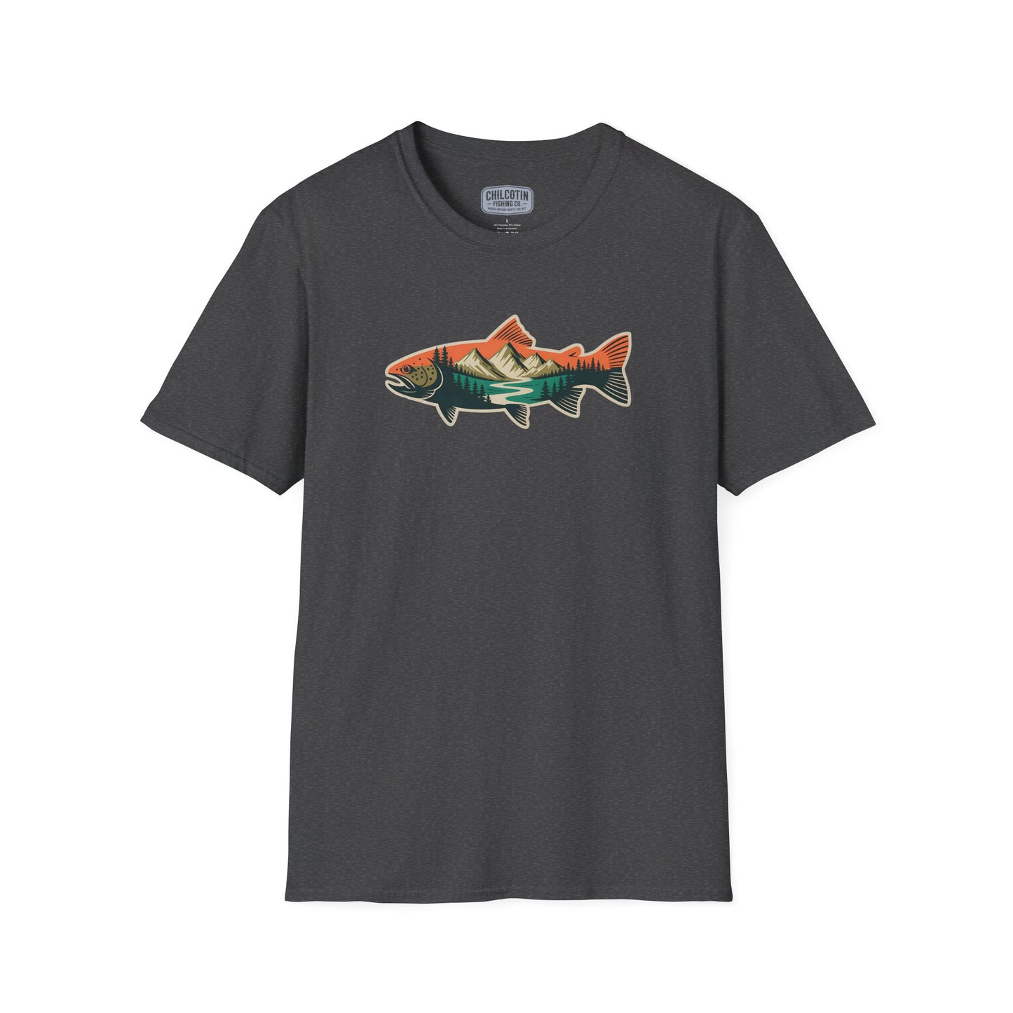 Trout Outline Mountain River T-Shirt – Outdoor Fishing Apparel