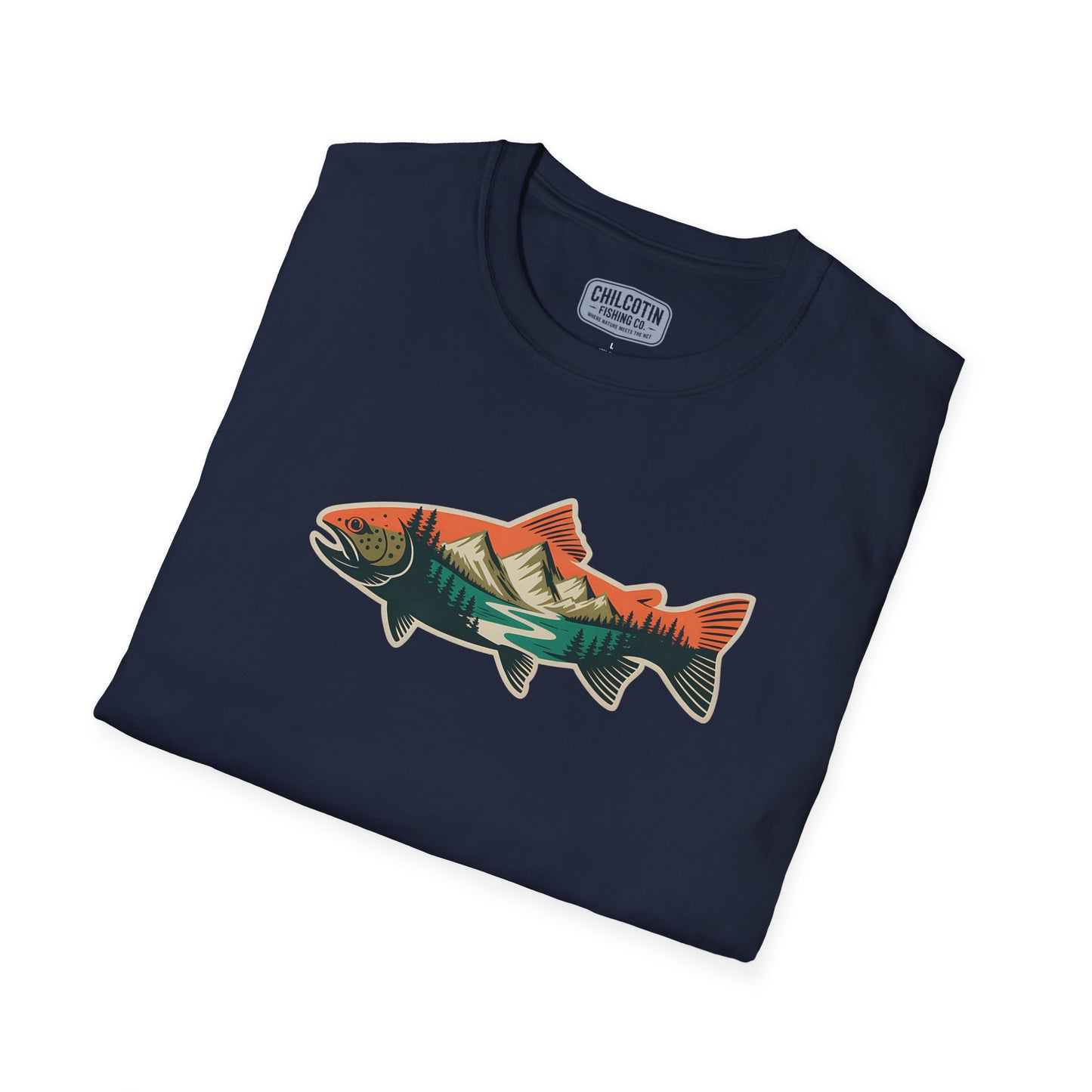 Trout Outline Mountain River T-Shirt – Outdoor Fishing Apparel