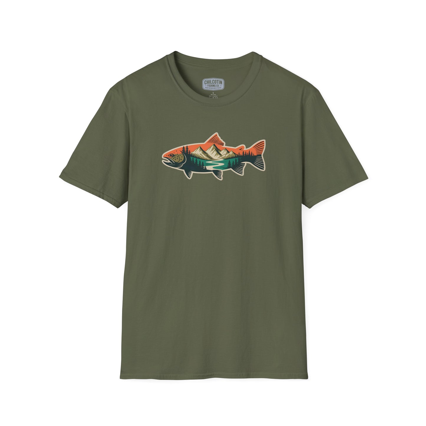 Trout Outline Mountain River T-Shirt – Outdoor Fishing Apparel