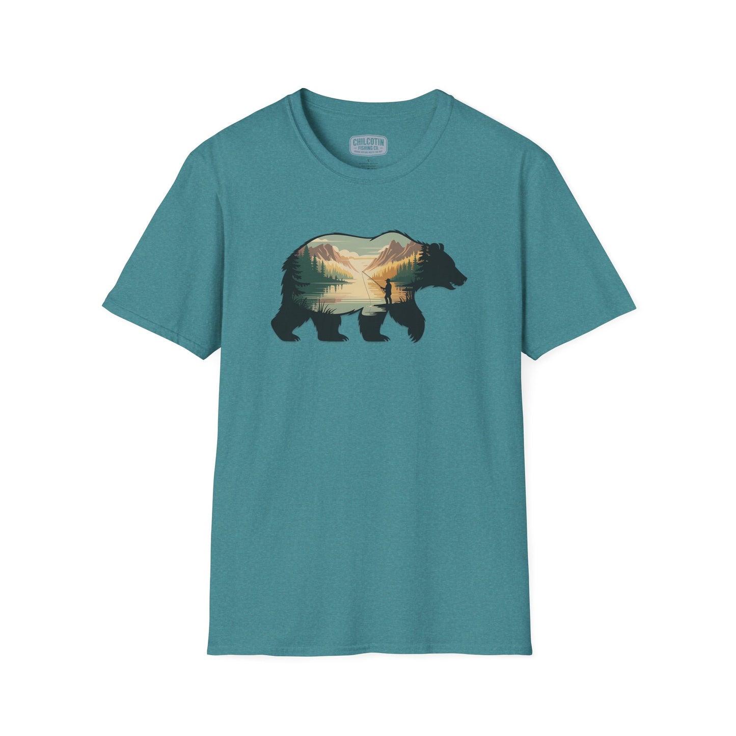 Grizzly Fall Scene Fishing T-Shirt | Rugged Outdoor Tee for Backcountry Anglers