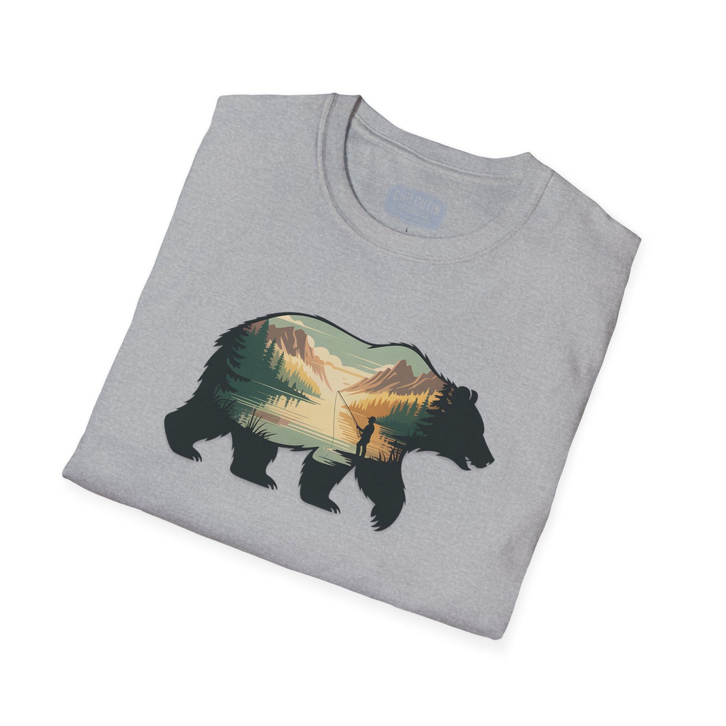 Grizzly Fall Scene Fishing T-Shirt | Rugged Outdoor Tee for Backcountry Anglers