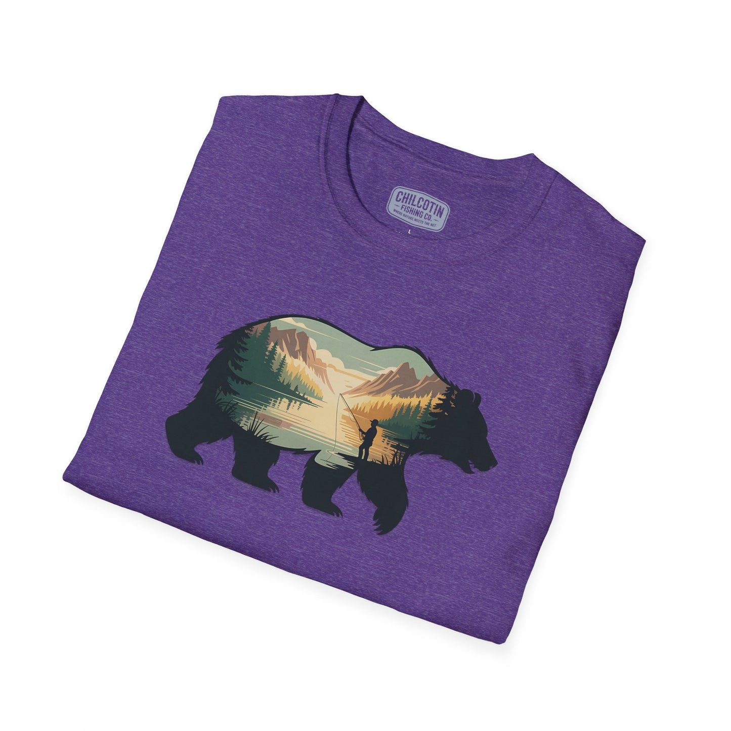 Grizzly Fall Scene Fishing T-Shirt | Rugged Outdoor Tee for Backcountry Anglers