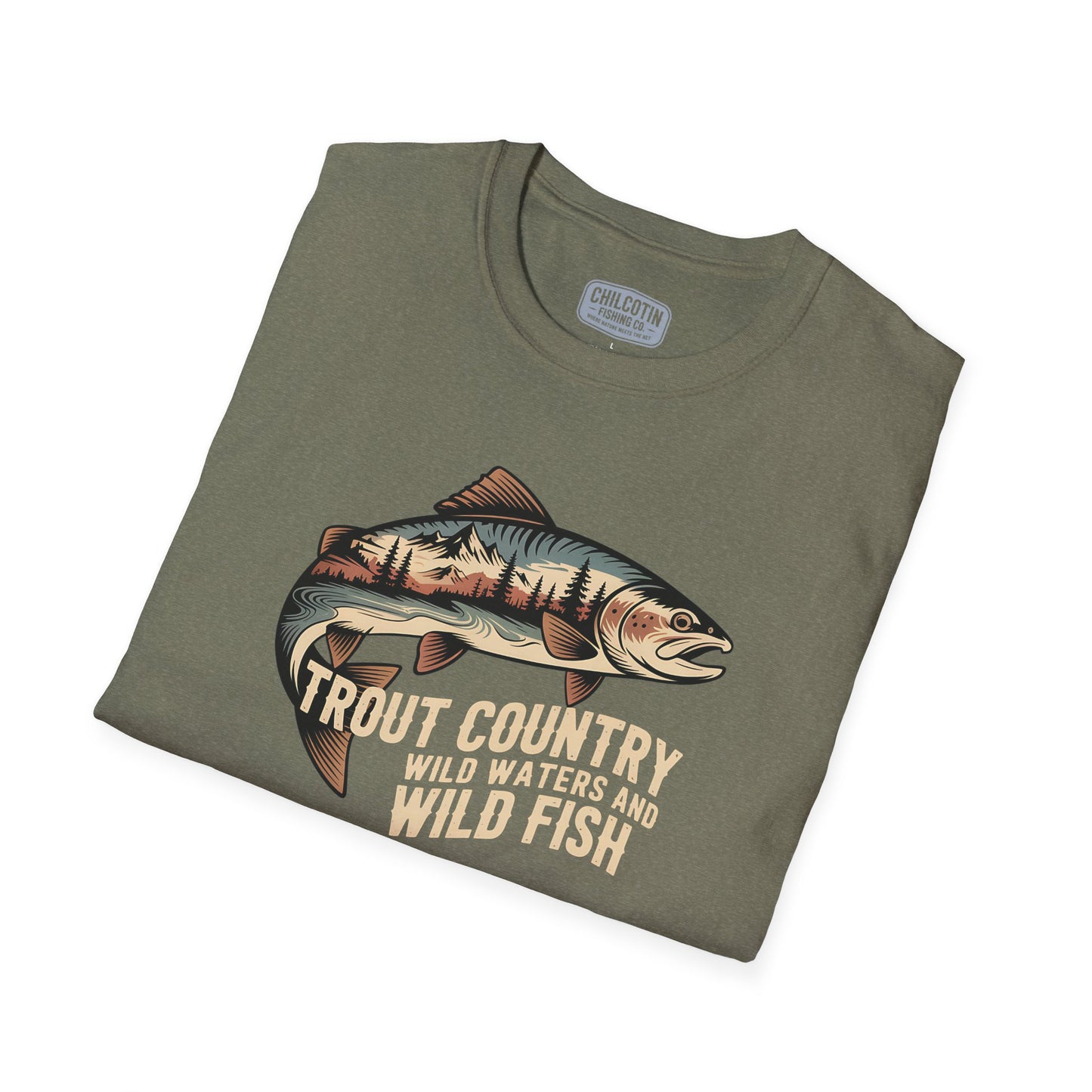 Trout Country Wild Water Wild Fishing T-Shirt | Rugged Outdoor Fishing Tee for Anglers