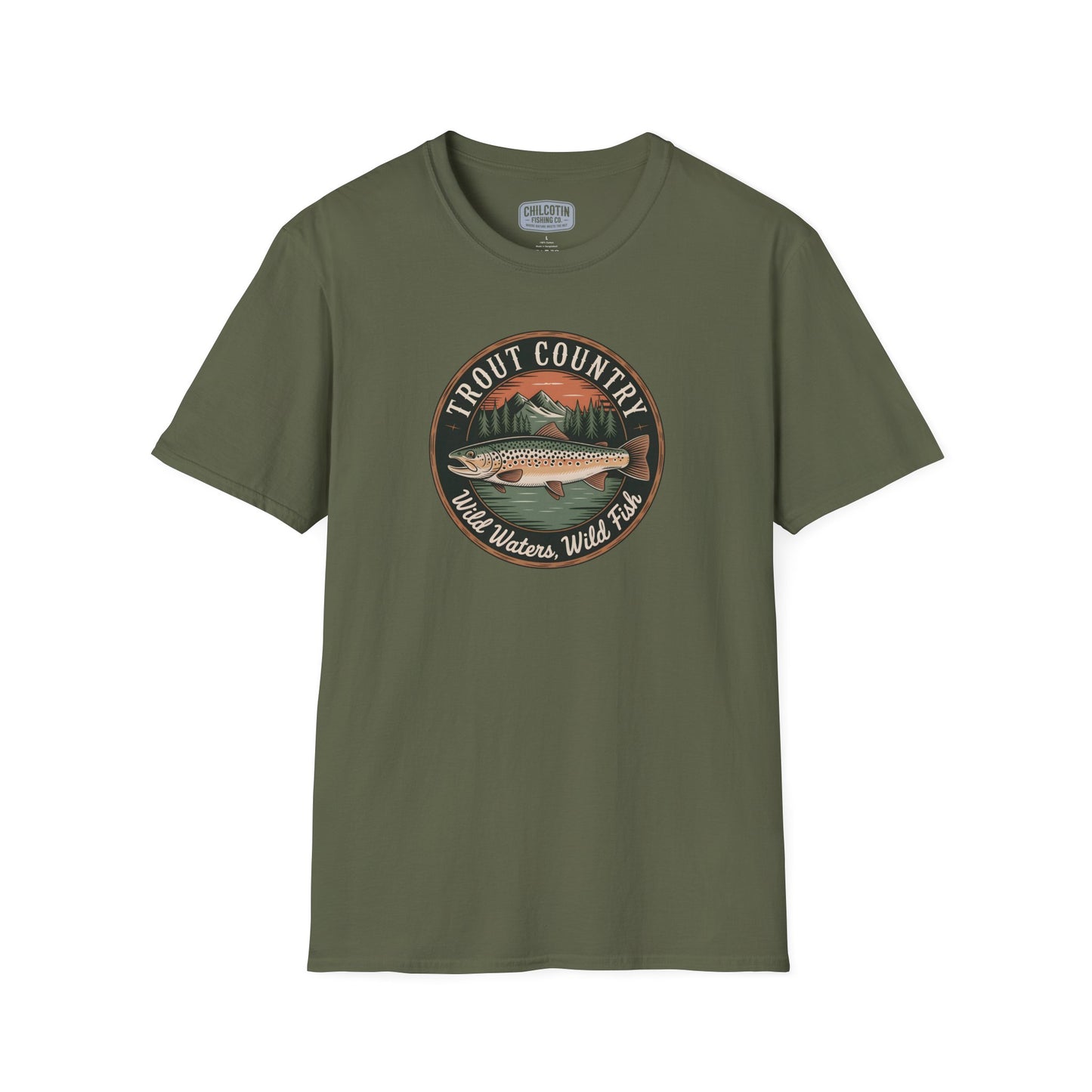 Brown Trout Country Badge T-Shirt with brown trout outline design