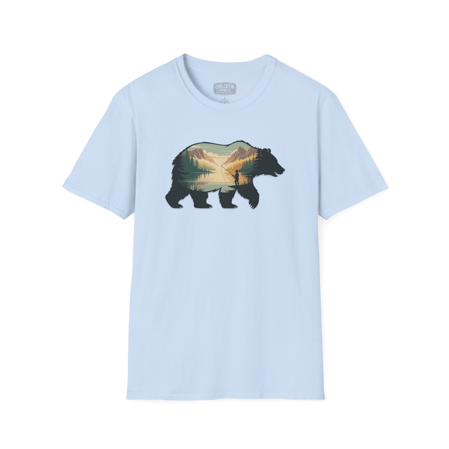 Grizzly Fall Scene Fishing T-Shirt | Rugged Outdoor Tee for Backcountry Anglers