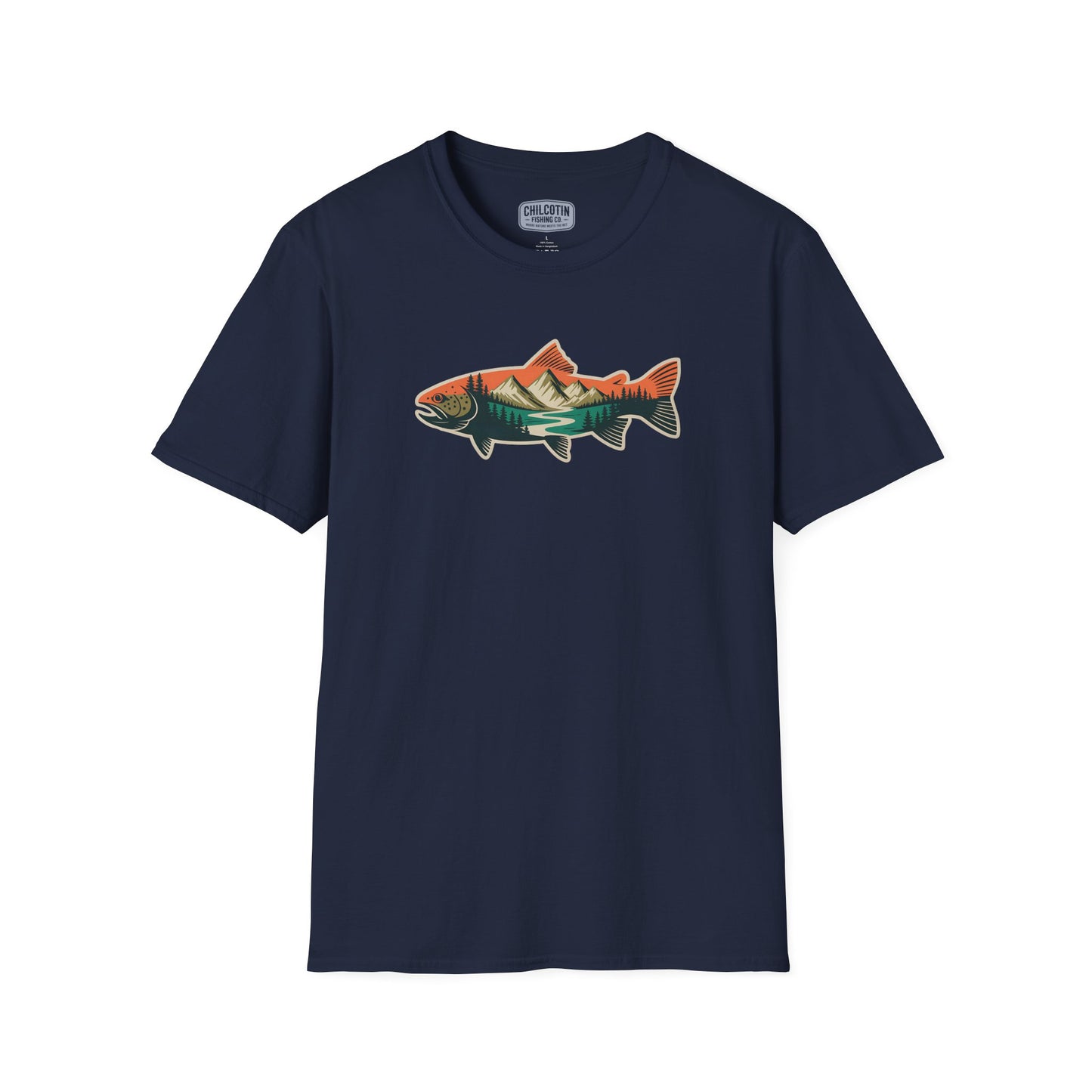 Trout Outline Mountain River T-Shirt – Outdoor Fishing Apparel