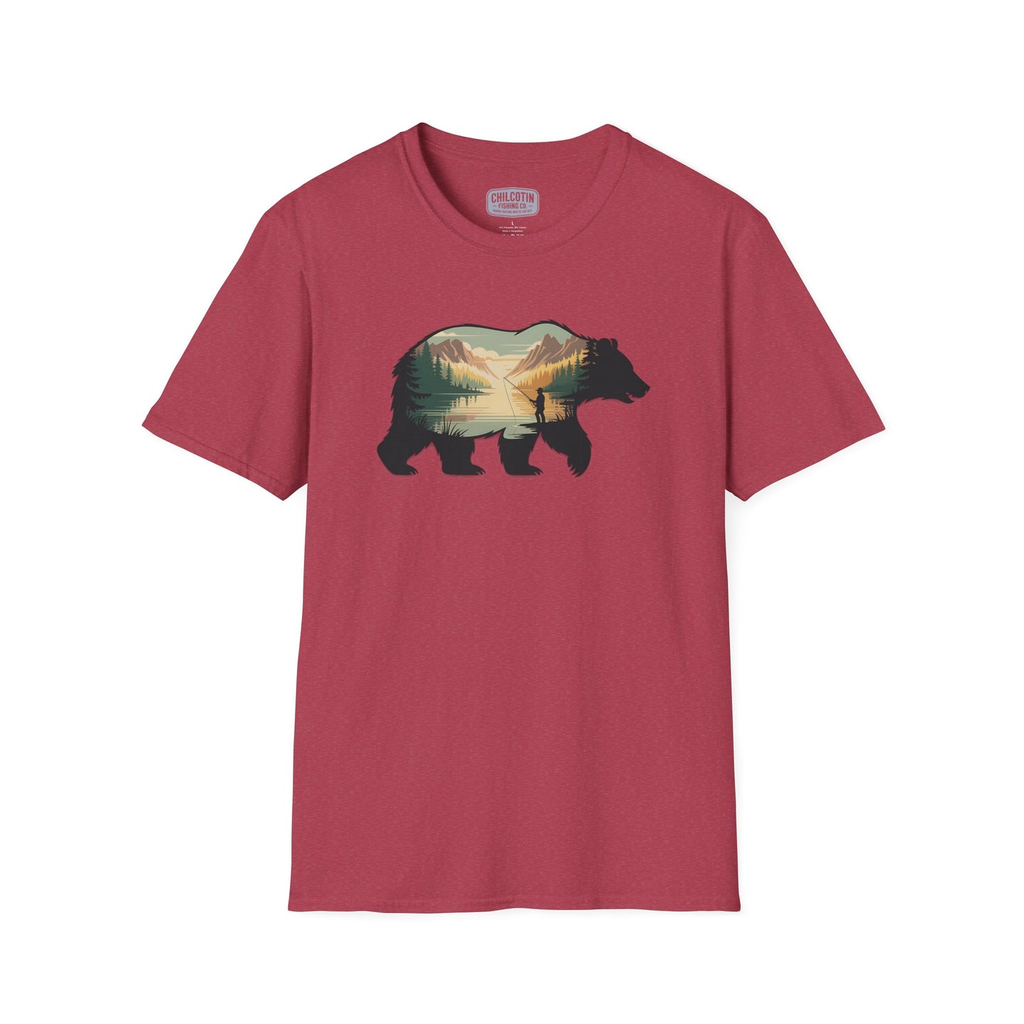 Grizzly Fall Scene Fishing T-Shirt | Rugged Outdoor Tee for Backcountry Anglers