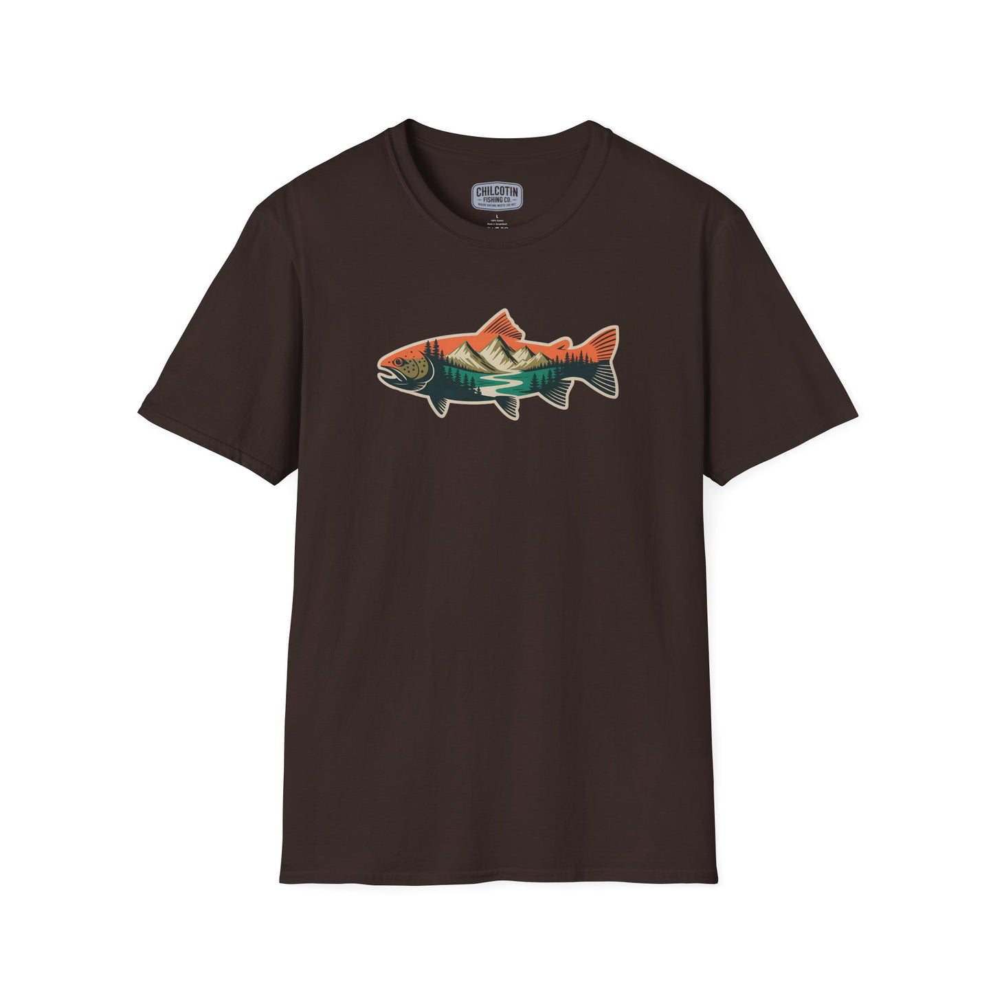 Trout Outline Mountain River T-Shirt – Outdoor Fishing Apparel