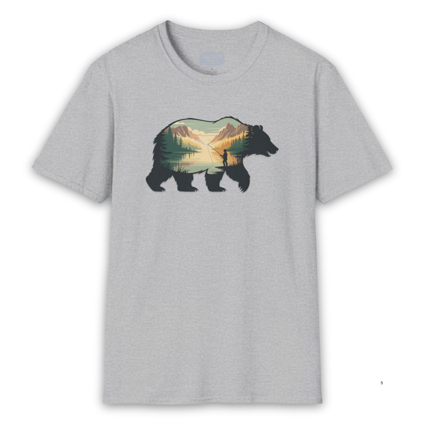 Grizzly Fall Scene Fishing T-Shirt | Rugged Outdoor Tee for Backcountry Anglers