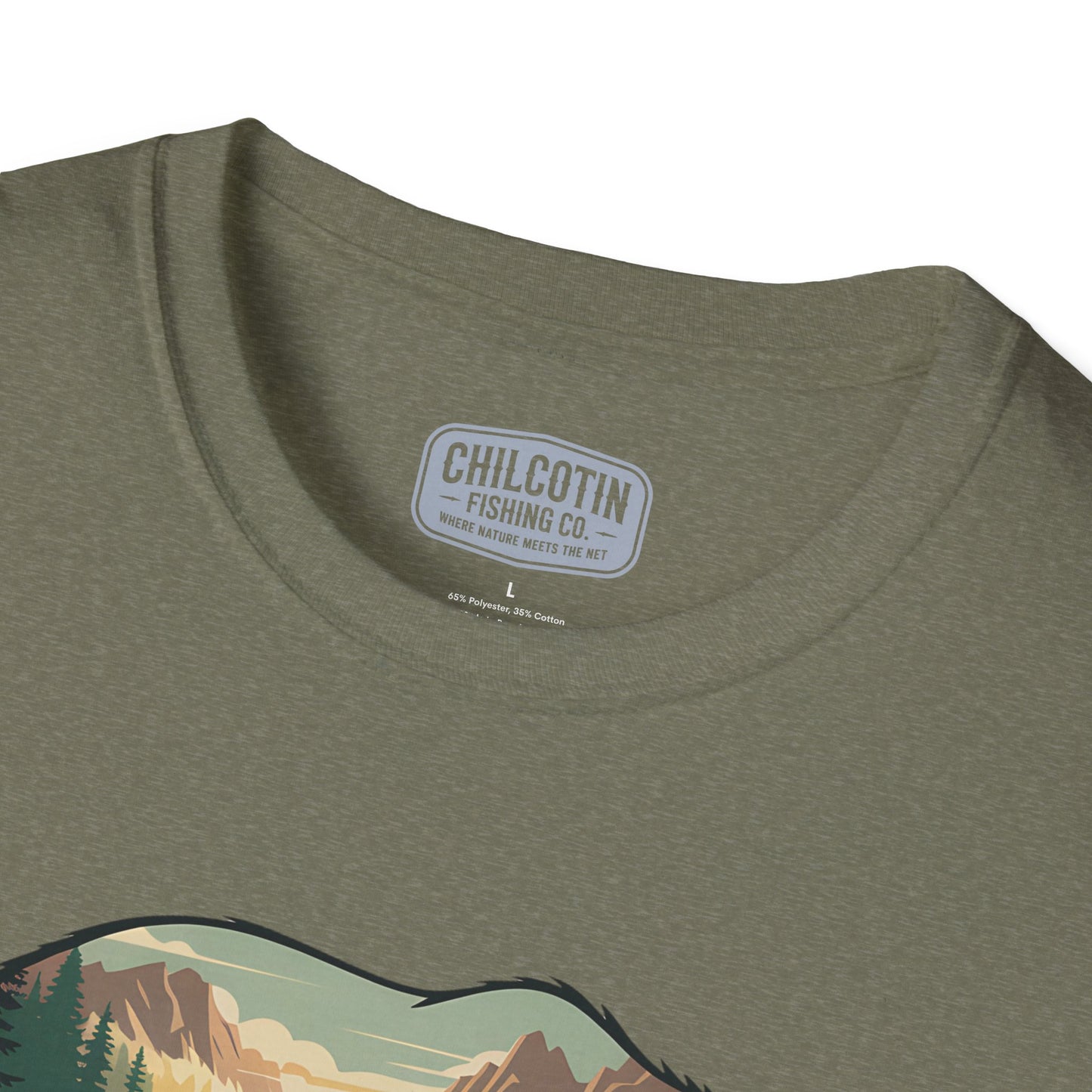 Grizzly Fall Scene Fishing T-Shirt | Rugged Outdoor Tee for Backcountry Anglers