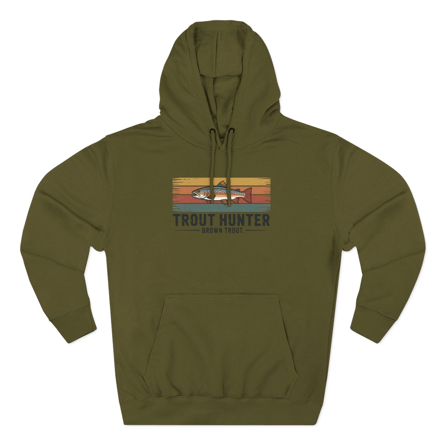 Trout Hunter Brown Trout Hoodie – Retro Stripes Fishing Hoodie for Anglers