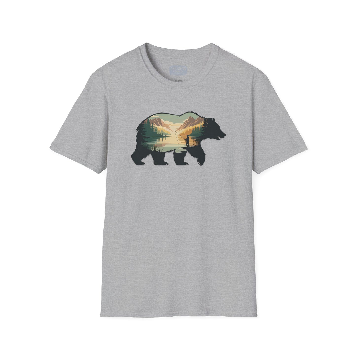 Grizzly Fall Scene Fishing T-Shirt | Rugged Outdoor Tee for Backcountry Anglers