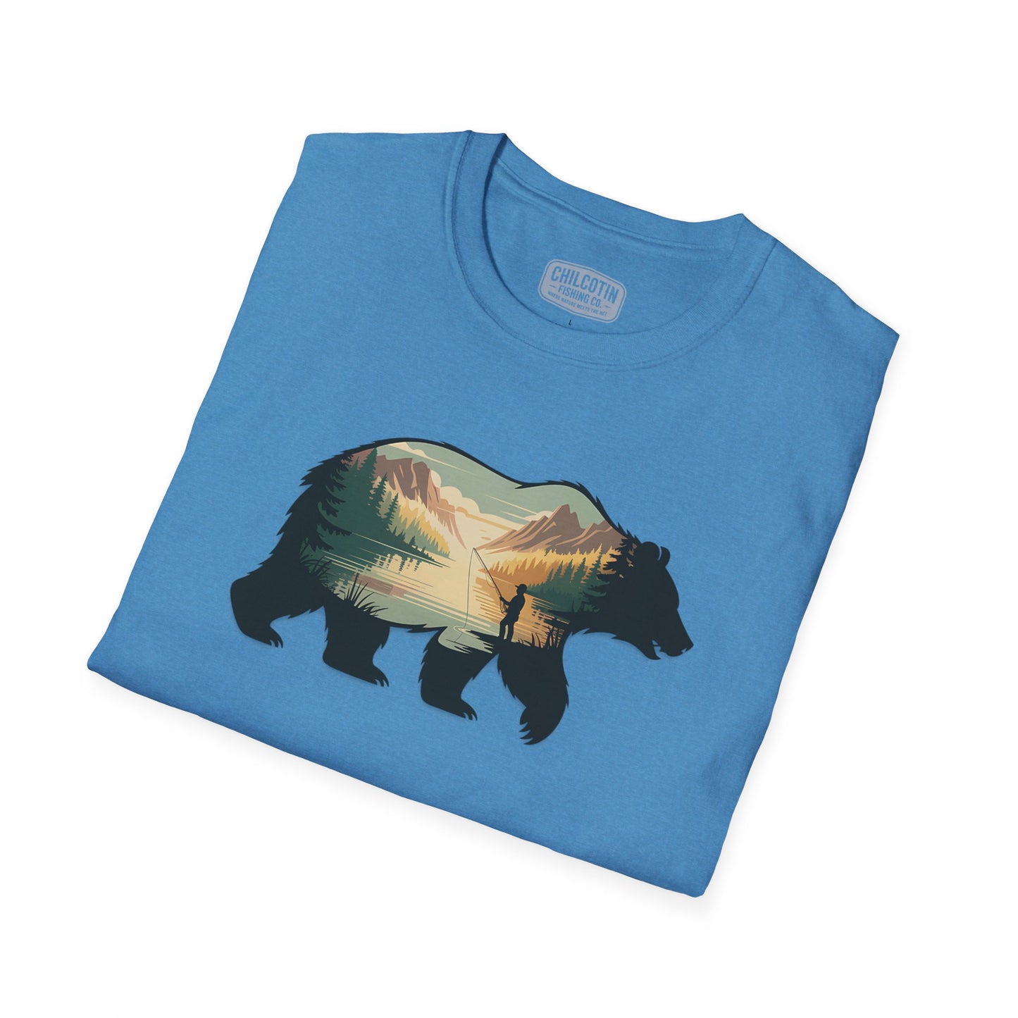 Grizzly Fall Scene Fishing T-Shirt | Rugged Outdoor Tee for Backcountry Anglers