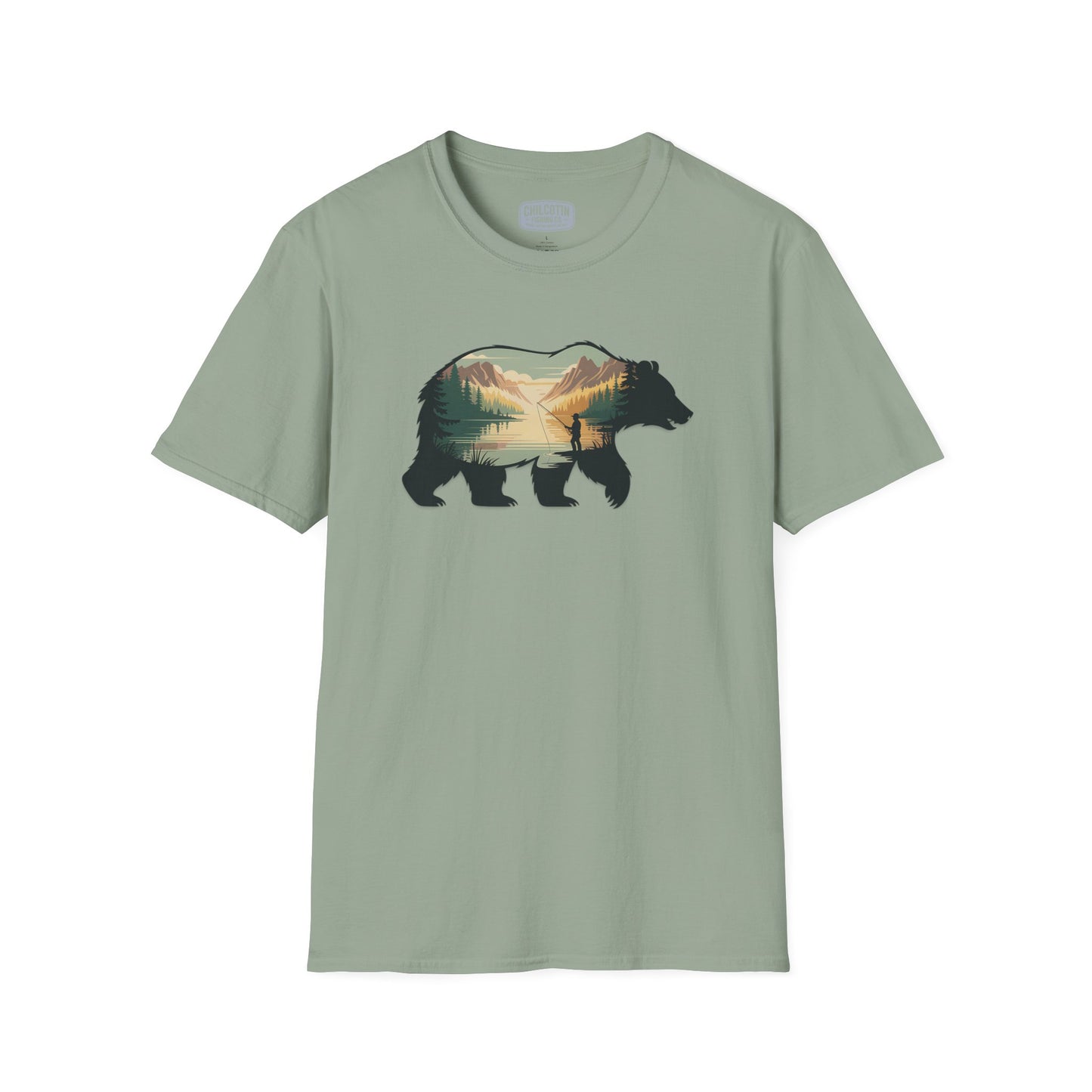 Grizzly Fall Scene Fishing T-Shirt | Rugged Outdoor Tee for Backcountry Anglers