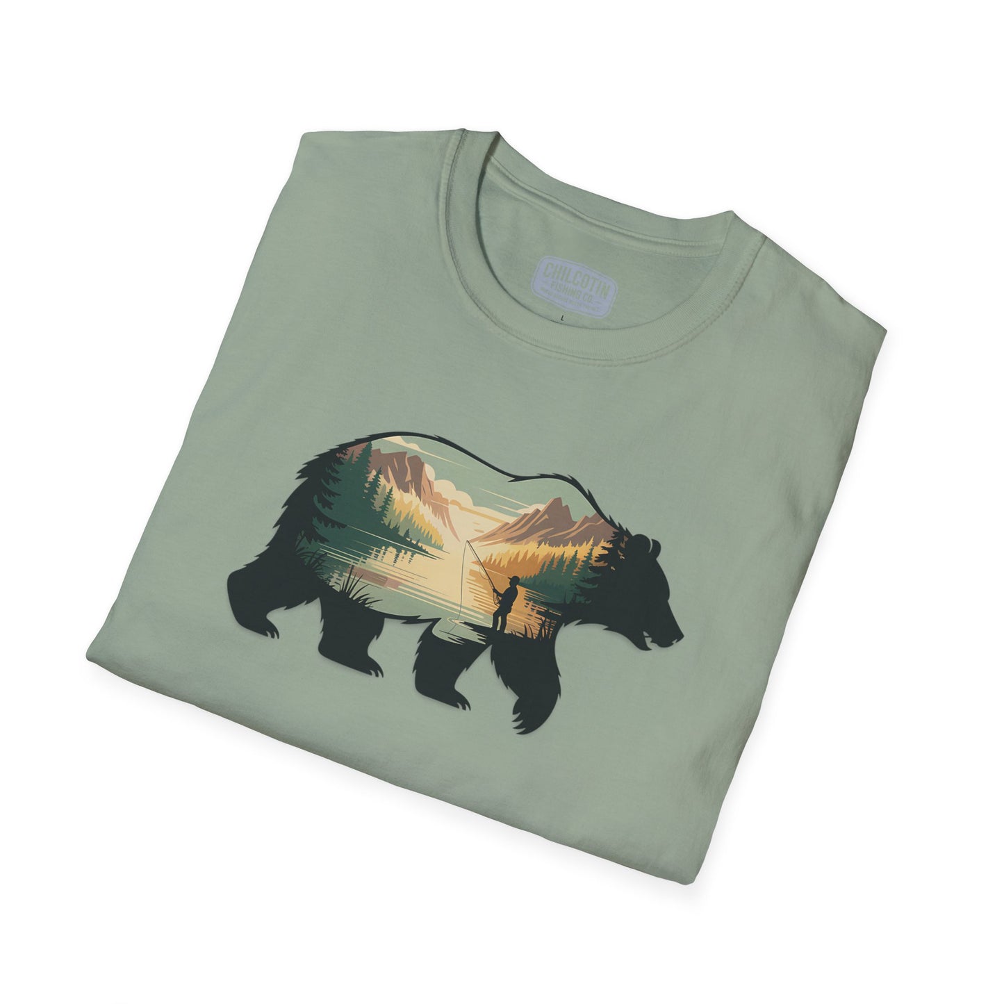 Grizzly Fall Scene Fishing T-Shirt | Rugged Outdoor Tee for Backcountry Anglers