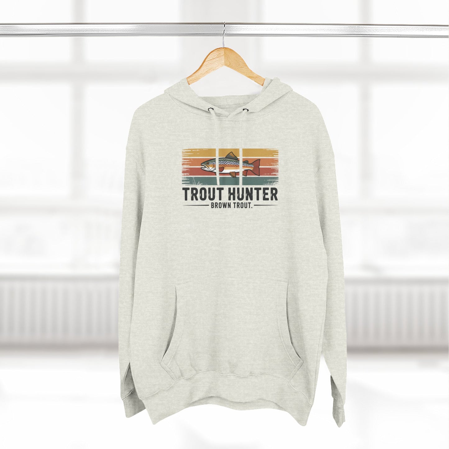 Trout Hunter Brown Trout Hoodie – Retro Stripes Fishing Hoodie for Anglers