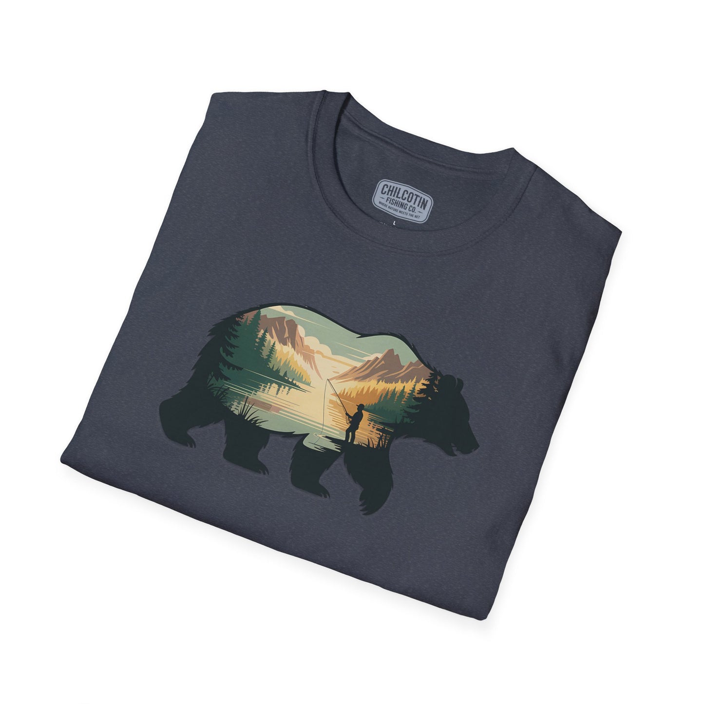Grizzly Fall Scene Fishing T-Shirt | Rugged Outdoor Tee for Backcountry Anglers