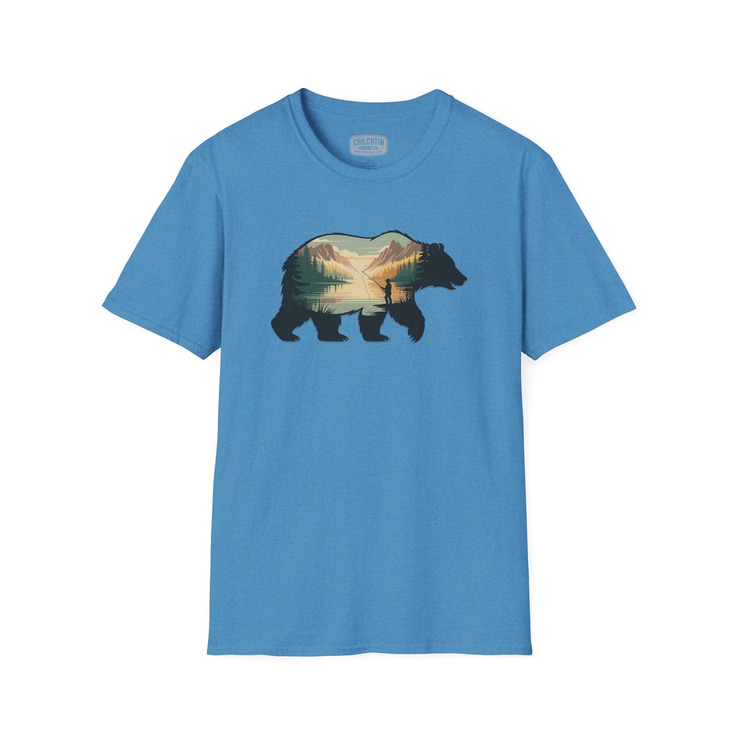 Grizzly Fall Scene Fishing T-Shirt | Rugged Outdoor Tee for Backcountry Anglers
