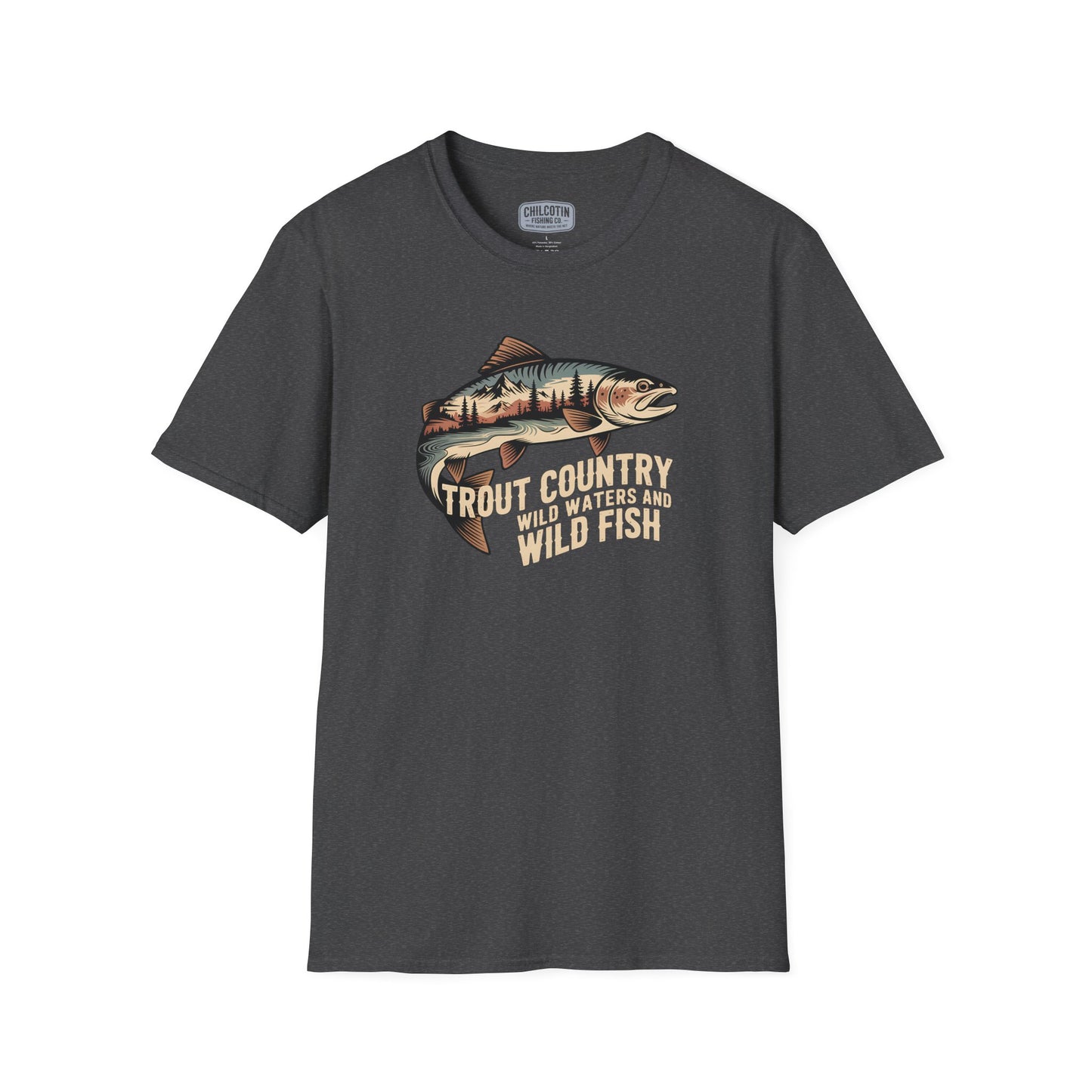 Trout Country Wild Water Wild Fishing T-Shirt | Rugged Outdoor Fishing Tee for Anglers