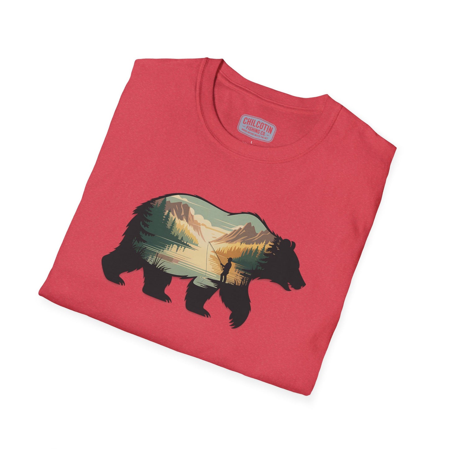 Grizzly Fall Scene Fishing T-Shirt | Rugged Outdoor Tee for Backcountry Anglers